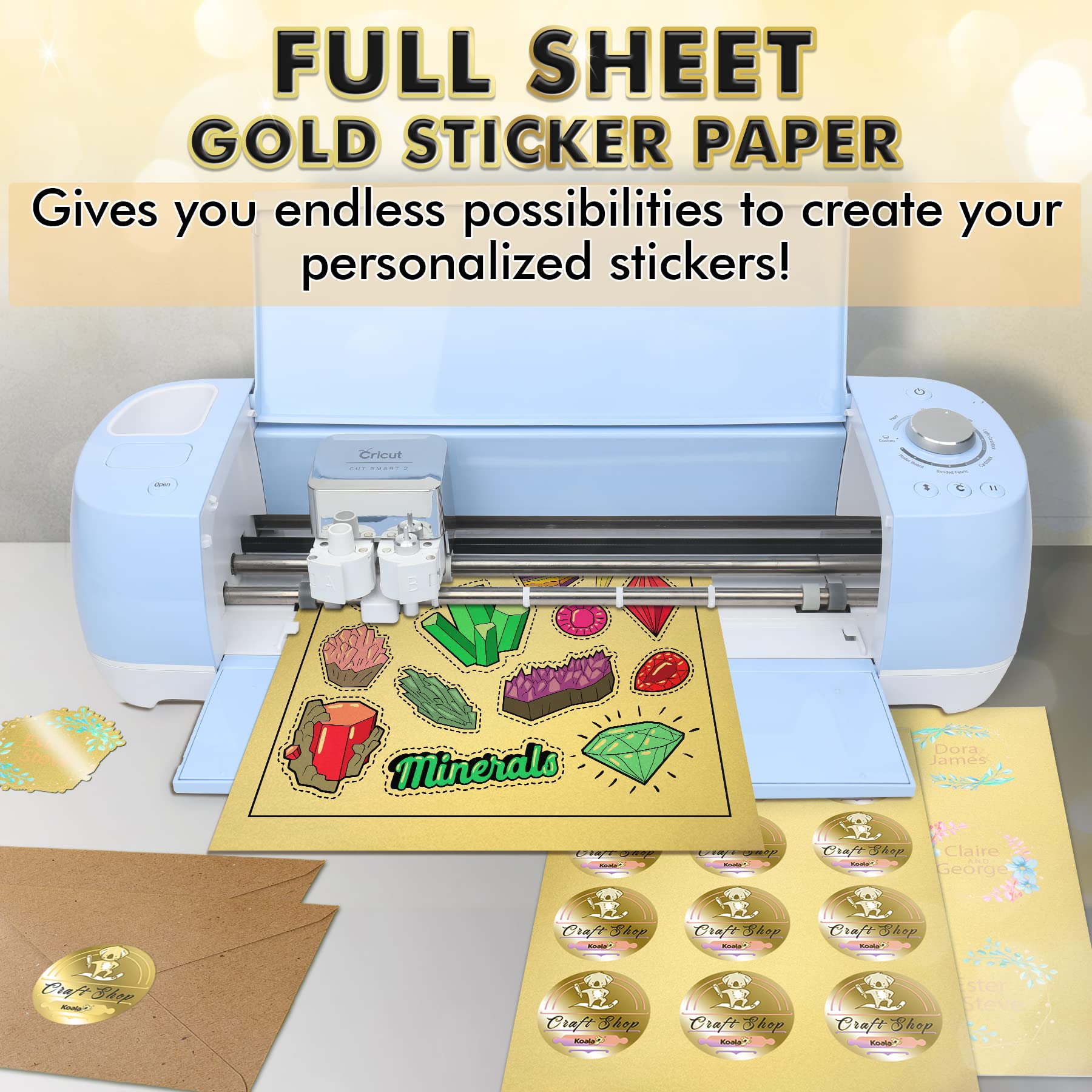 Koala Metallic Gold Sticker Paper - 20 Sheets 8.5x11 Inch Printable Sticker Paper for Inkjet & Laser Printers - Perfect for Birthday Cards, Christmas Party Decorations, Gift Wrapping & DIY Crafts