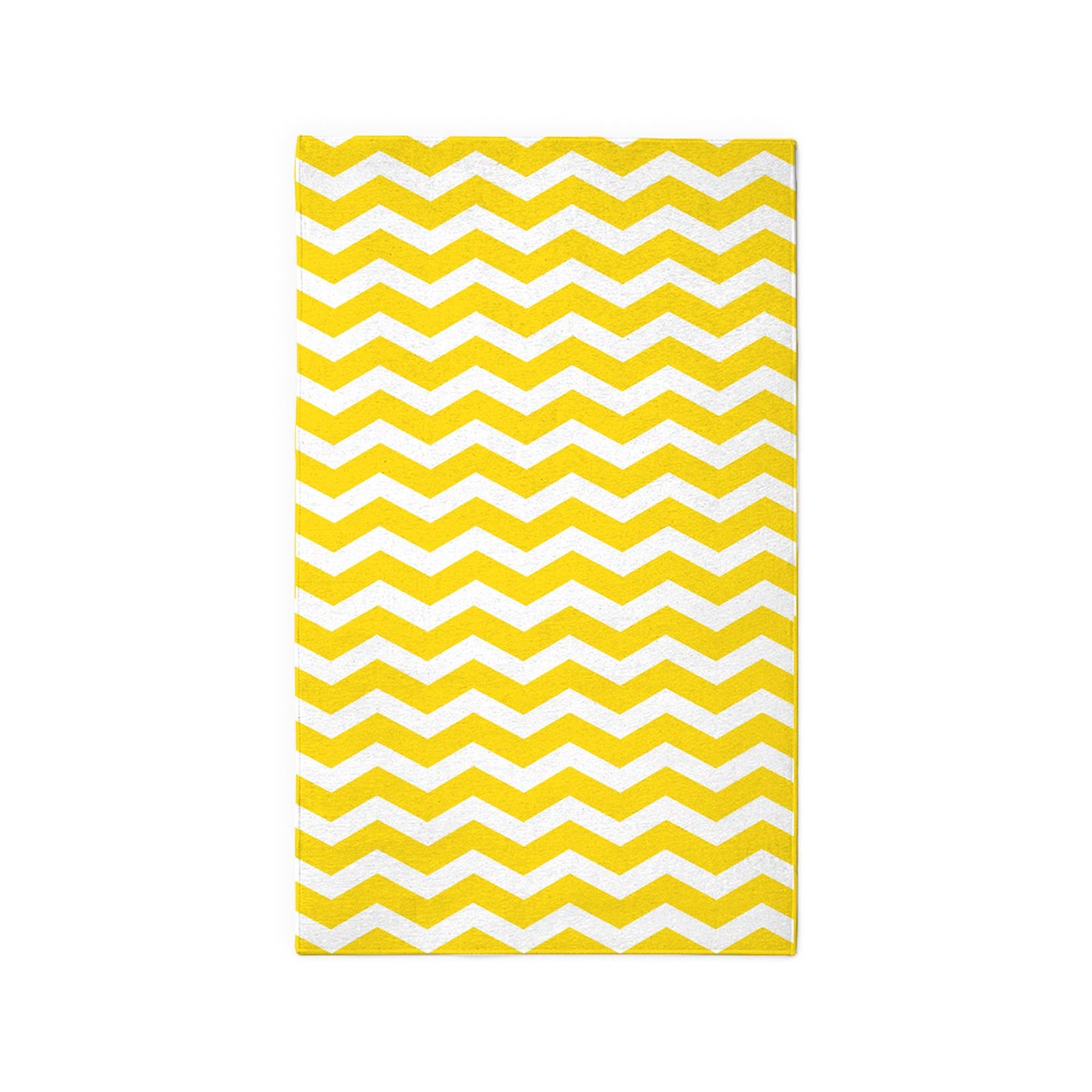Yellow and White Chevron 3'X5' Area Rug - Non-Slip Decorative Fabric Throw Rug for Living Room, Bedroom, Nursery & Dorm Decor