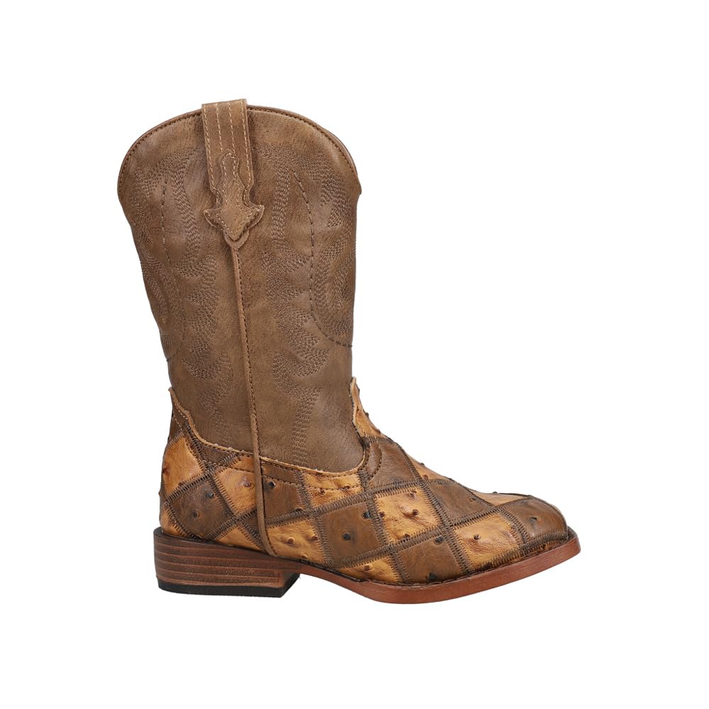 ROPER Toddler Boys Casual Boots - Bird Blocks Checkered Square Toe Mid Calf Boots for Kids, Brown | Perfect for Outdoor Play, School & Everyday Wear