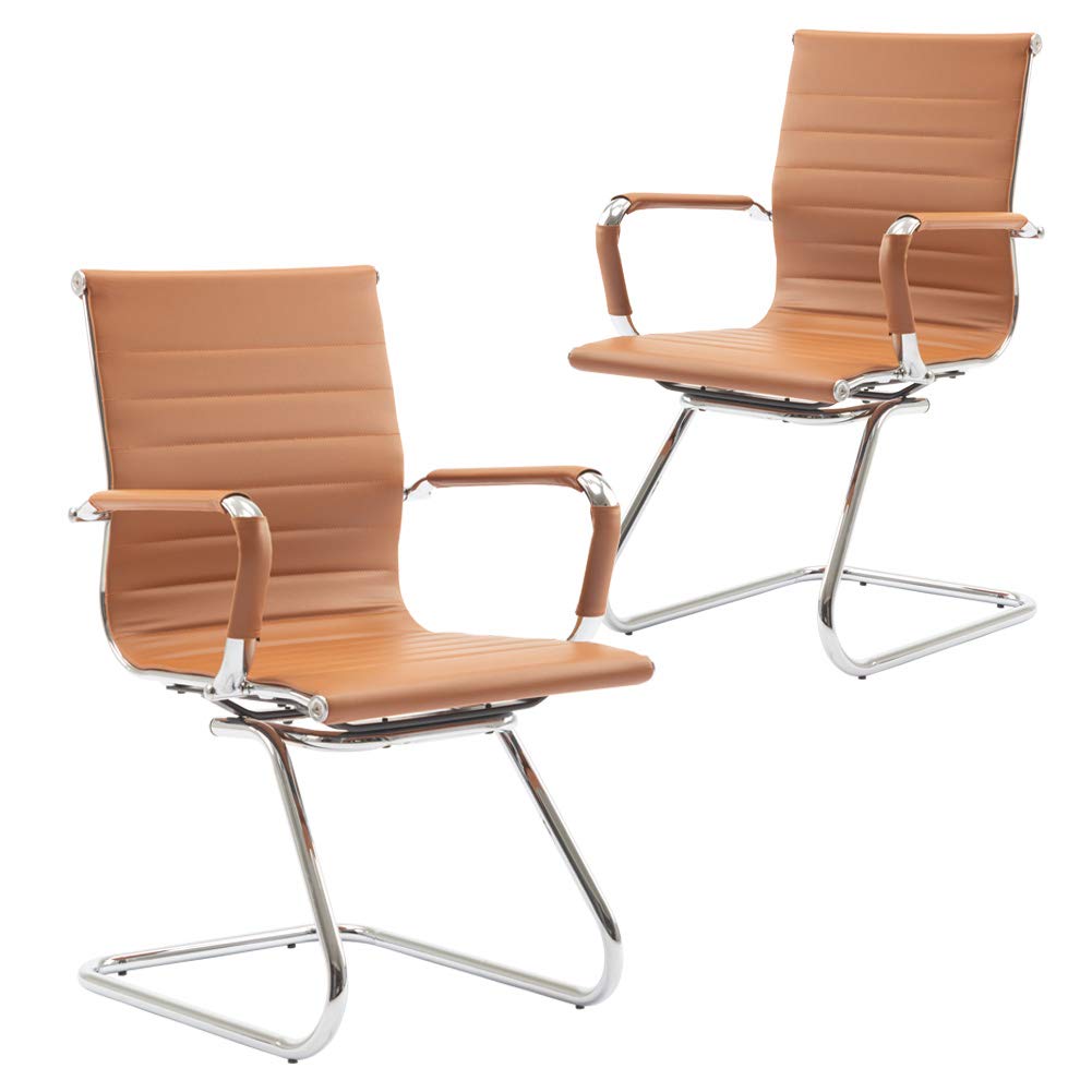 Premium Leather Conference Chairs with Back Support - Heavy Duty Office Guest Chairs Set of 2 (Terracotta) - Perfect for Reception Areas, Meeting Rooms & Executive Offices