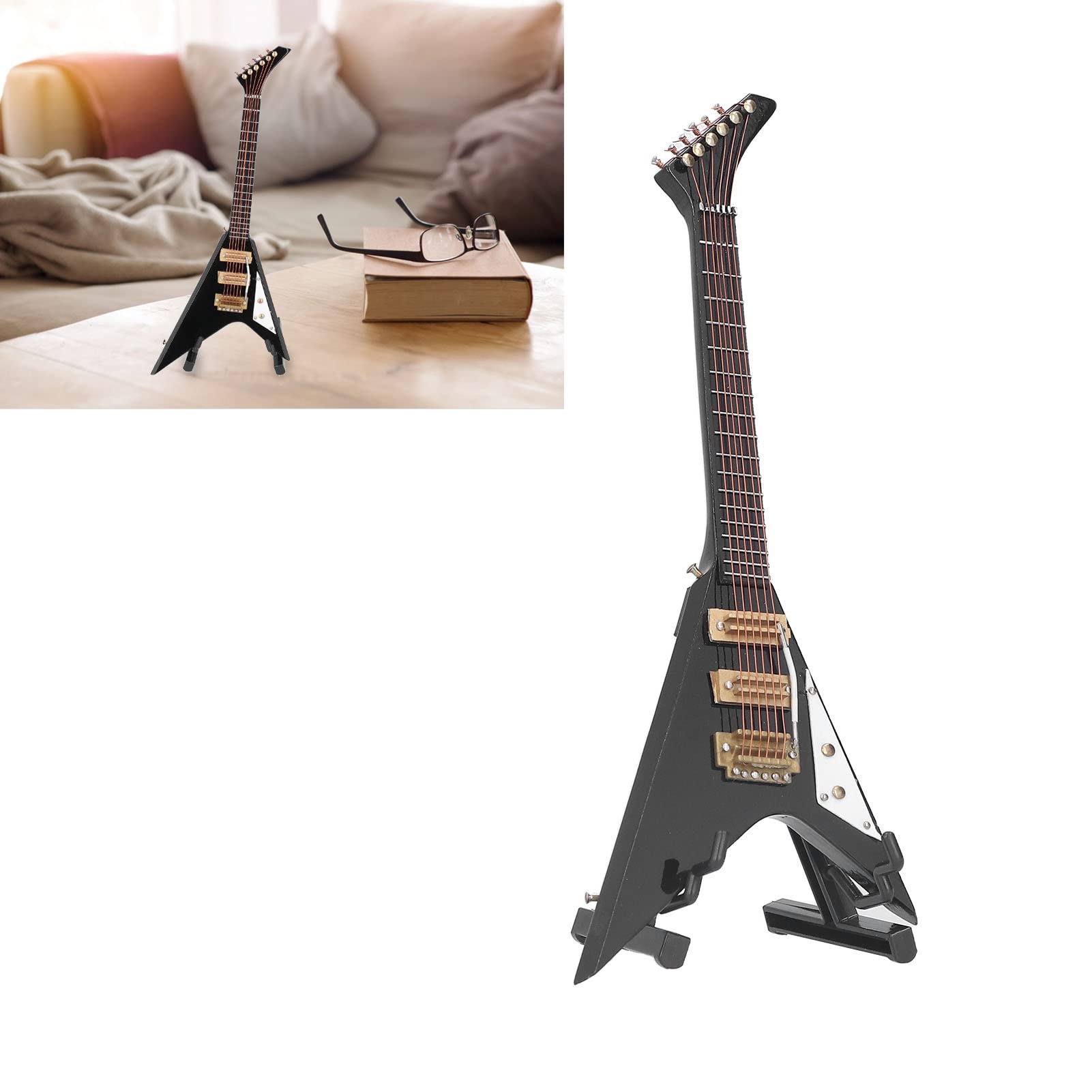 Mini Electric Guitar Model - Large Tall Black V-Shaped Guitar Replica for Home & Office Decor, Music Lover Gift, Band Themed Party Decoration