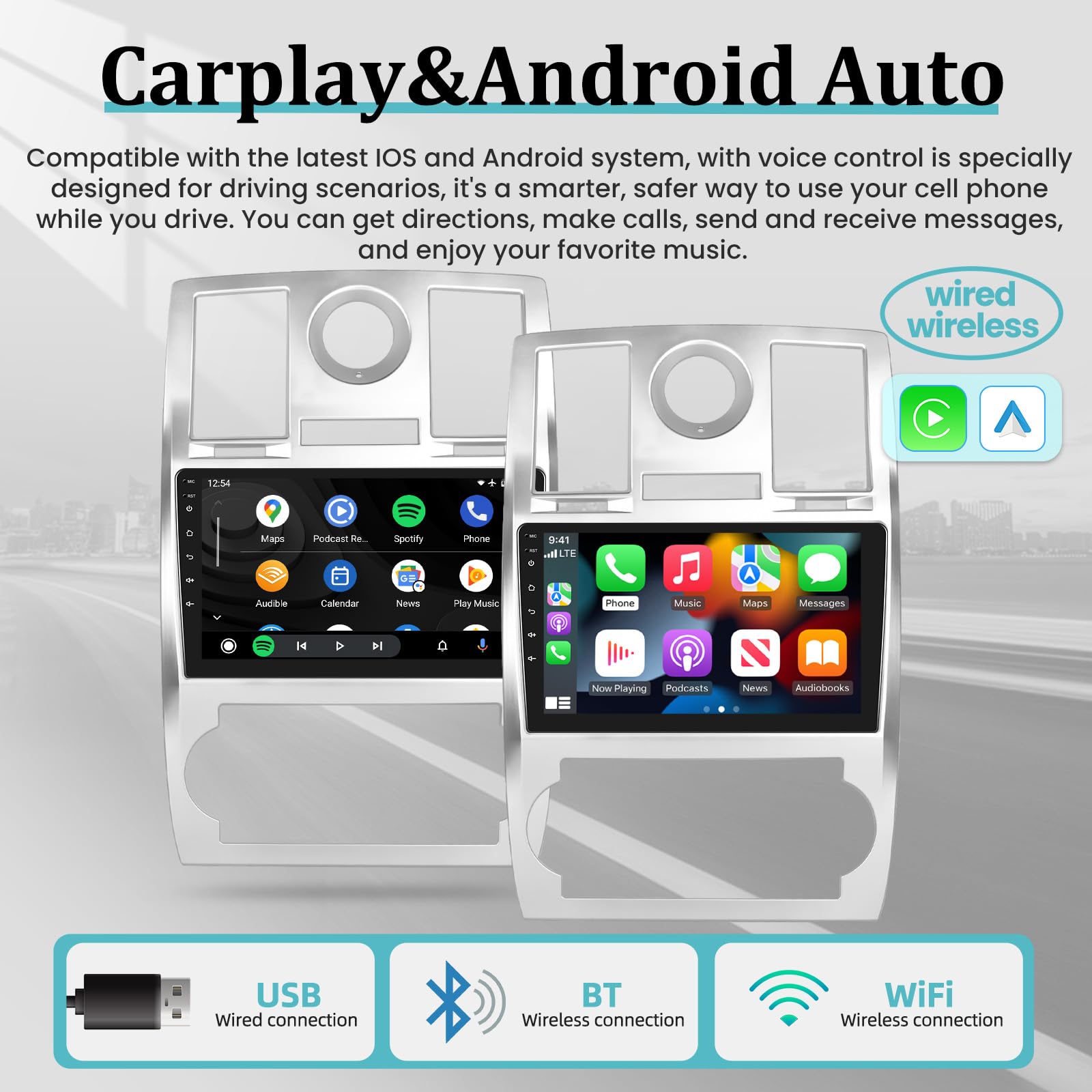 9 Inch Android Car Stereo for Chrysler 300C 300 (2004-2011) - Wireless Apple CarPlay & Android Auto, 2+32GB, Touchscreen Radio with DSP, GPS, WiFi & AHD Backup Camera - Perfect for Road Trips & Daily Commutes