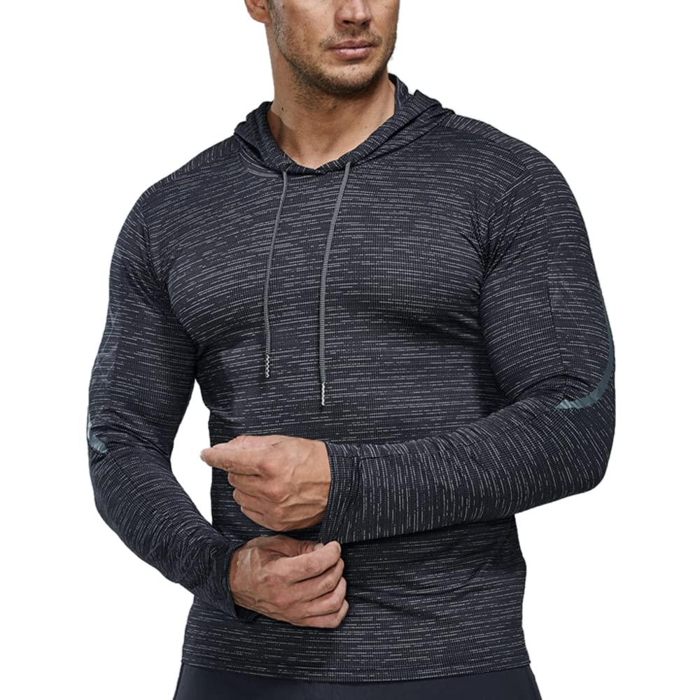 Men's Long Sleeve Compression Running Shirt - Moisture Wicking Dry Fit Athletic Hoodie for Workout & Training | Gym, Jogging, Outdoor Sports