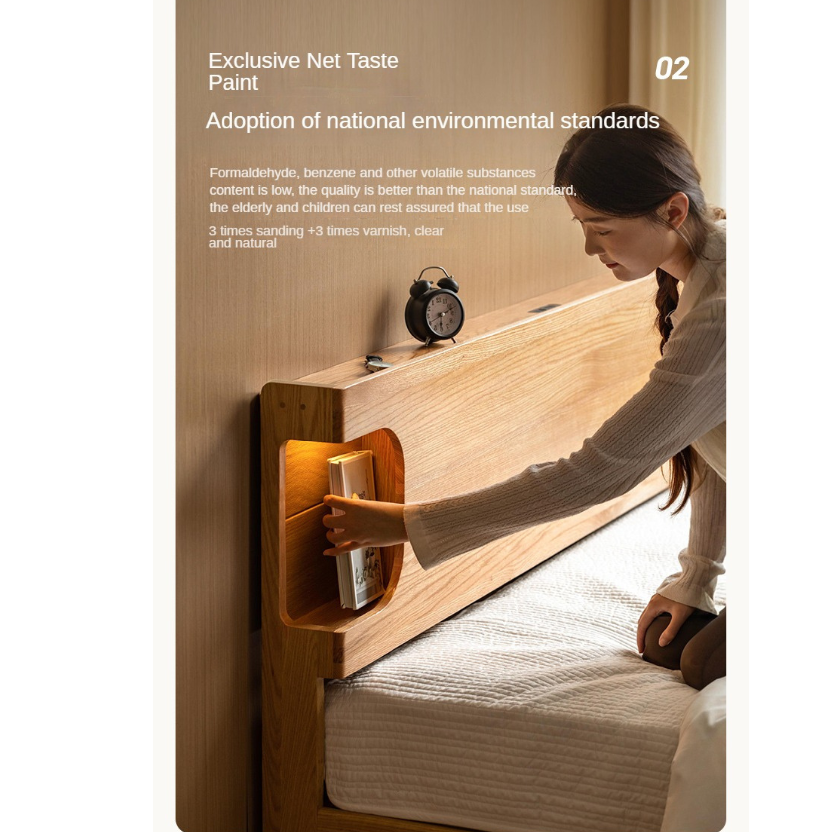 Solid Oak Wood Luminous Bedside Charging Shelf - Nightstand Organizer with USB Ports for Bedroom, Office & Dorm Room - Perfect for Phones, Tablets & Reading Lights