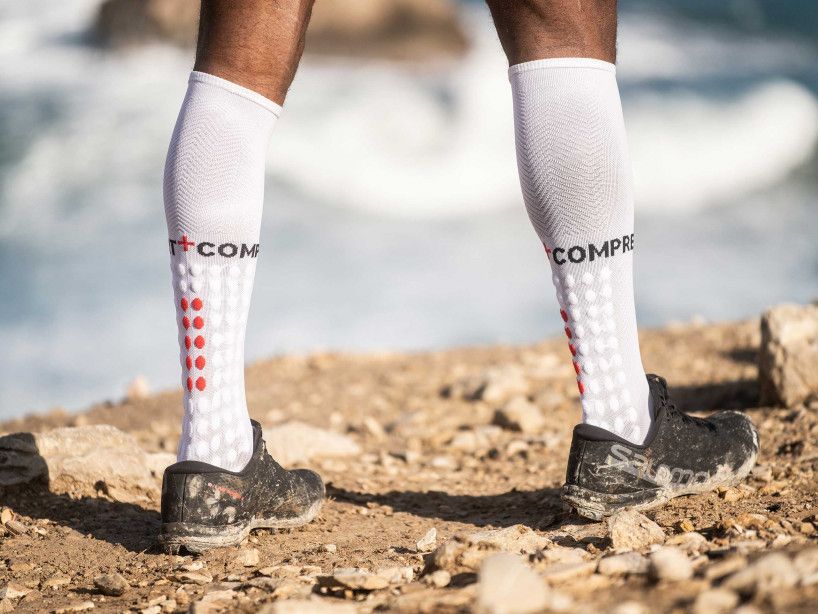 Compressport Unisex Running Socks - Breathable Cushioned Athletic Socks for Men & Women - White - Perfect for Marathon, Trail Running & Workout