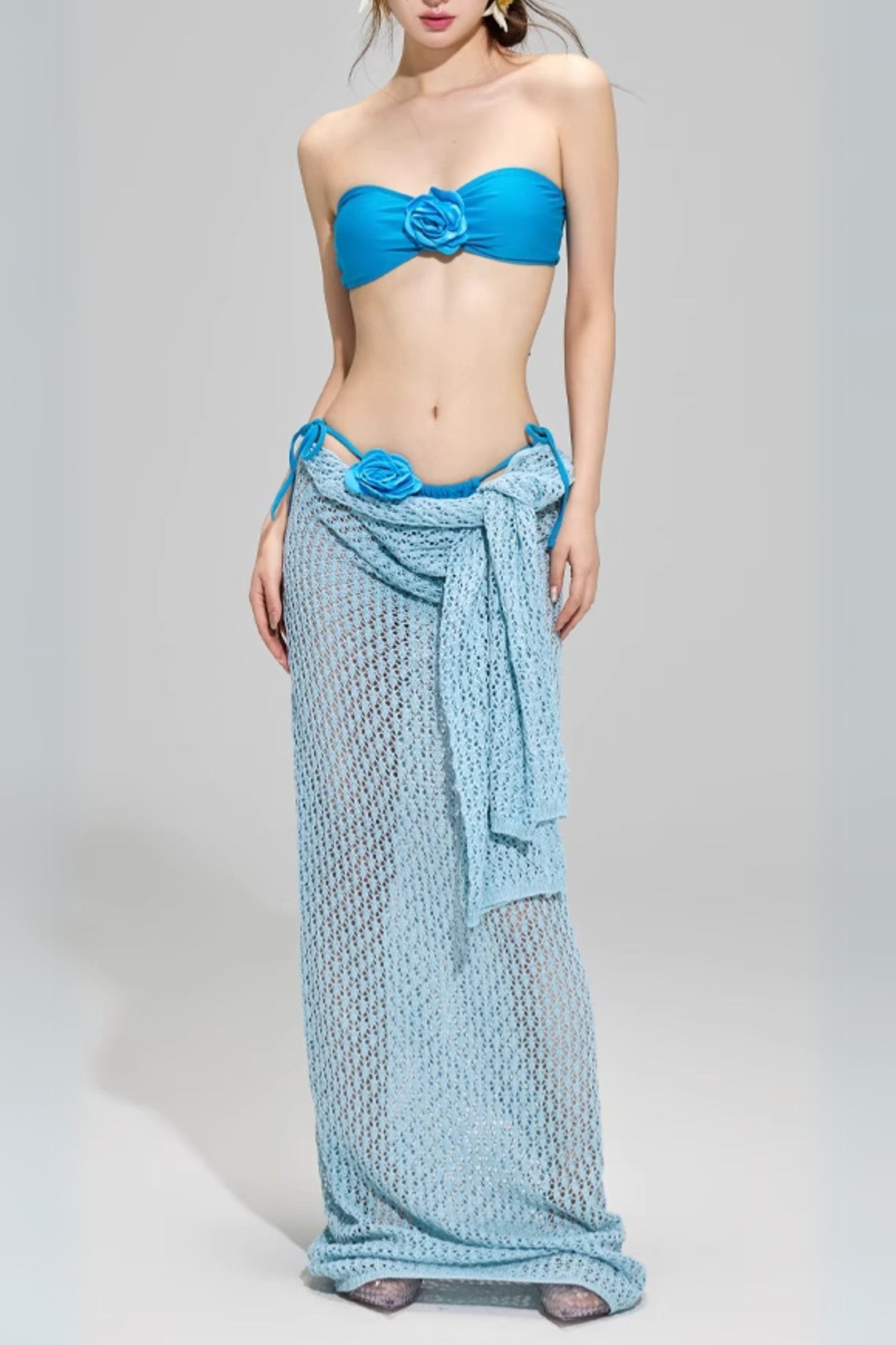 Dillan Blue Floral Print 3-Piece Swimsuit Set - Women's Bikini & Cover Up for Beach, Pool & Summer Vacations