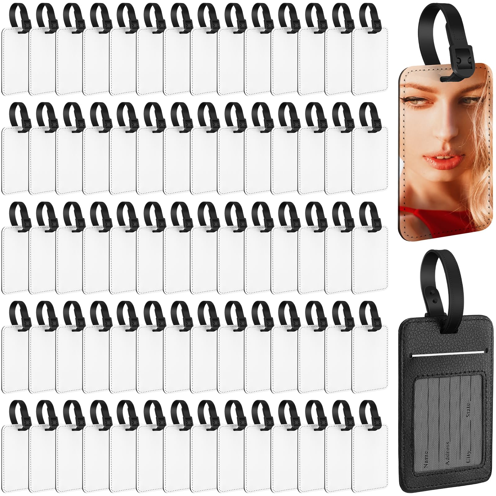 72 Pack Sublimation Luggage Tags - PU Leather Blank Name Labels for Suitcases, Heat Transfer ID Cards, Travel & Sports Bag Tags - Perfect for DIY Customization, Business Identification & Travel Organization