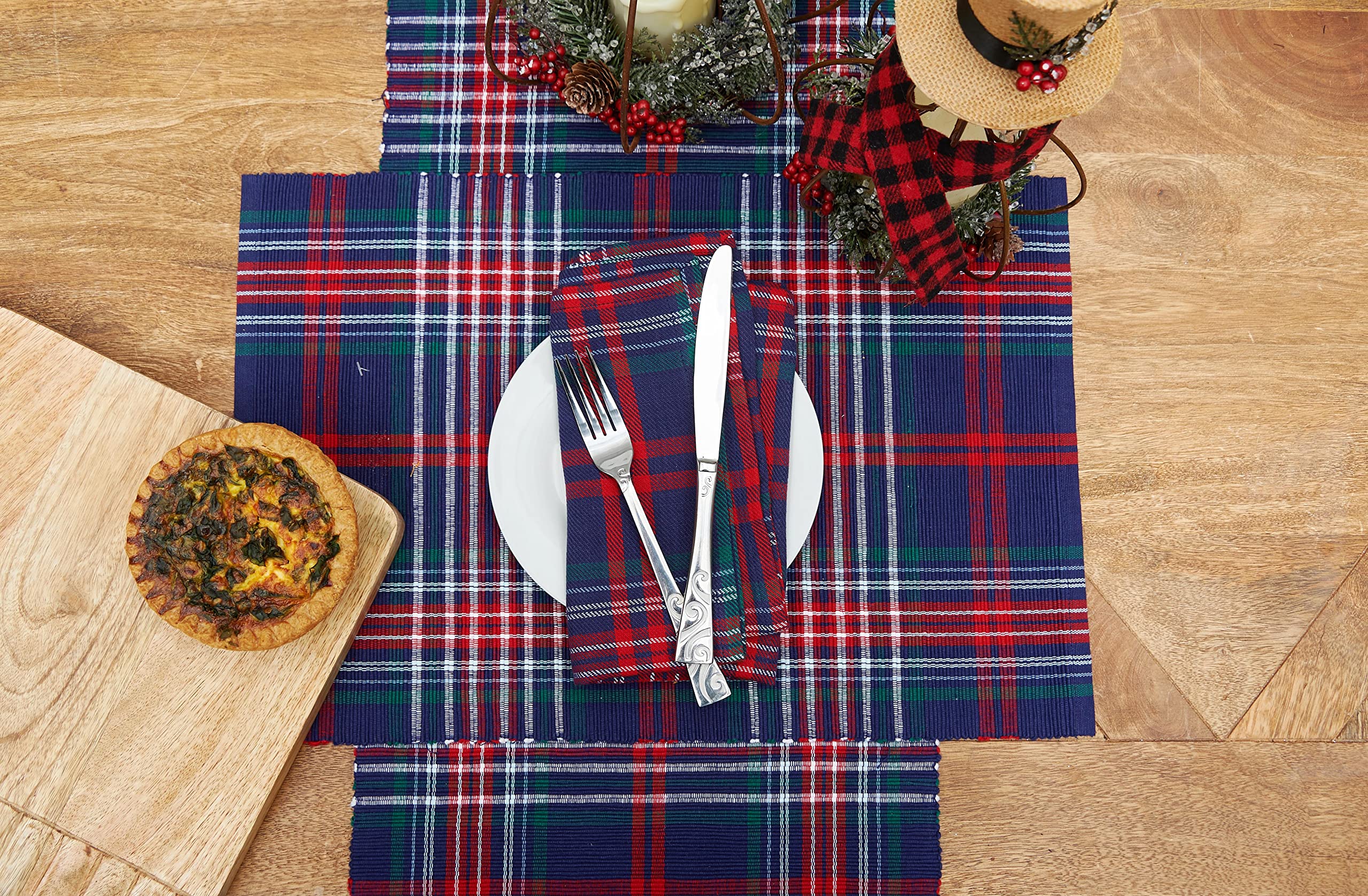 C&F Home Douglas Plaid Cotton Napkins - Set of 4, Soft & Absorbent Dinner Napkins for Everyday Use, Washable & Durable - Perfect for Dining, Parties, and Holiday Gatherings (Blue)