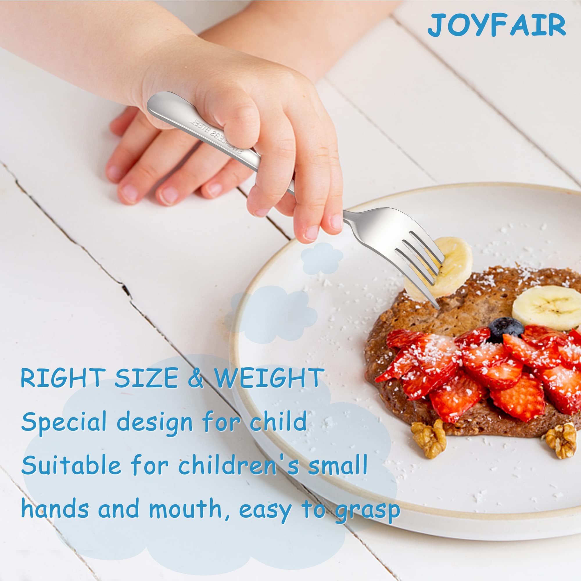 Joyfair 6-Piece Stainless Steel Kids Forks Set - Toddler Safe Utensils with Blue Storage Case | Durable, Rust-Free & Dishwasher Safe Cutlery for Self-Feeding | Perfect for Home, School Lunchboxes & Travel (Hammered Adult-Look Design)