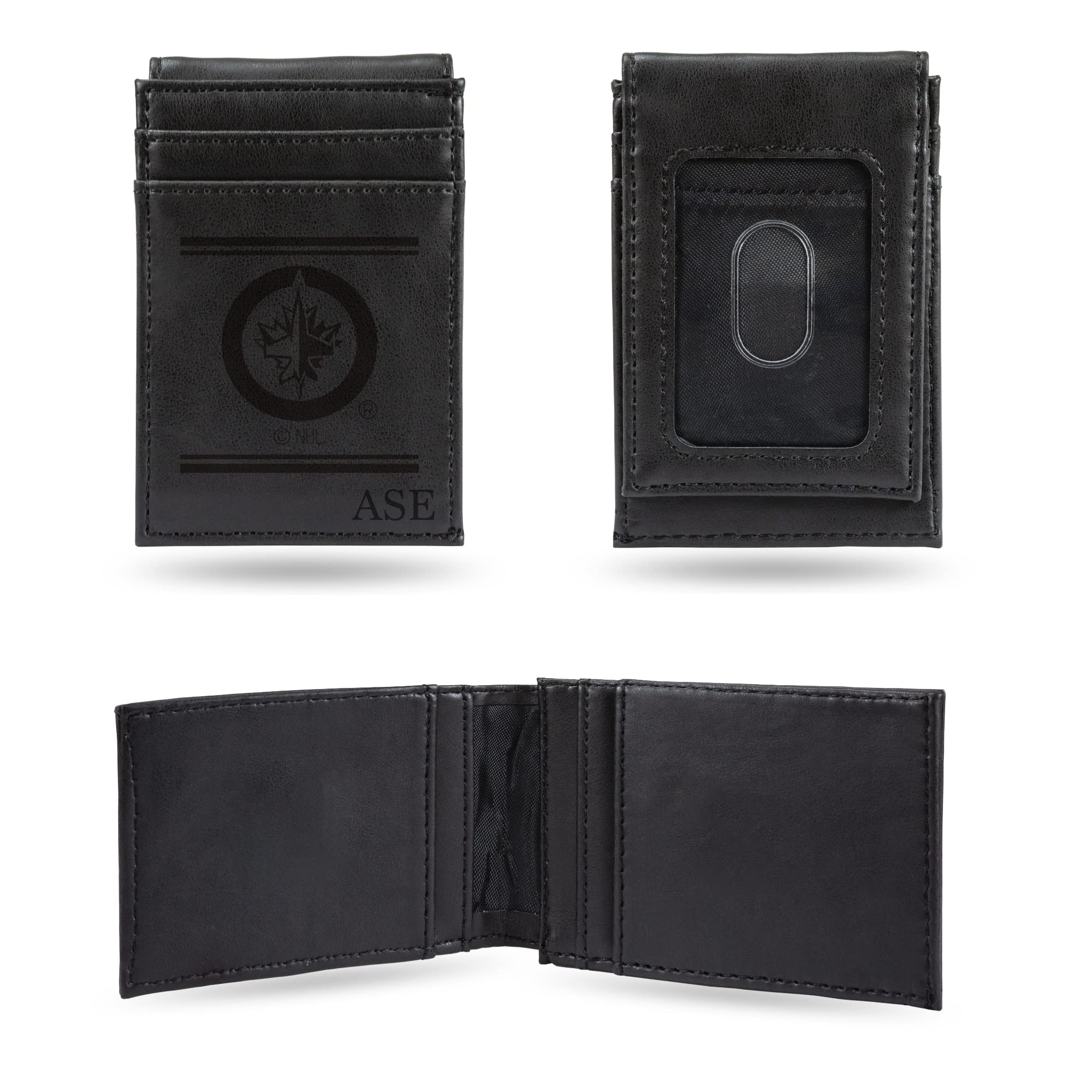 Personalized NHL Winnipeg Jets Black Front Pocket Wallet - Custom Laser Engraved Slim & Lightweight Wallet for Men - Perfect Gift for Hockey Fans & Everyday Carry