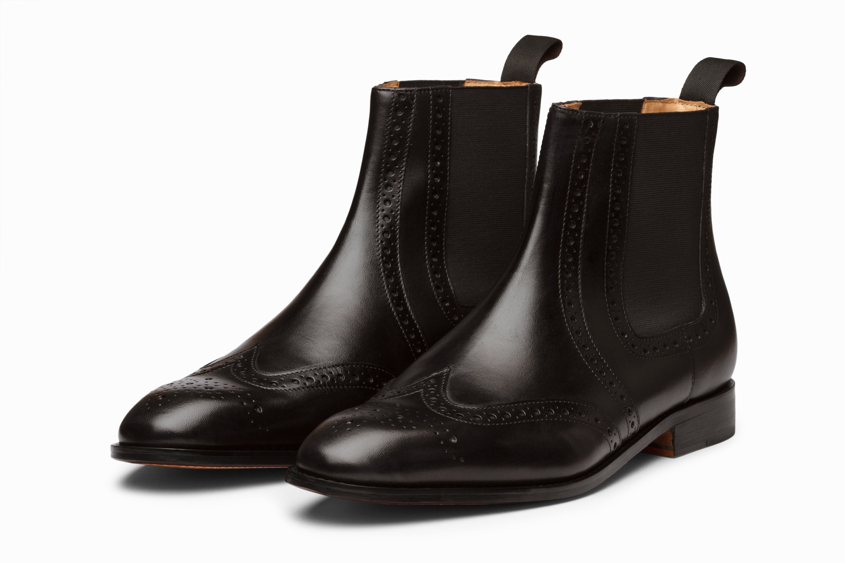 Premium Wingtip Chelsea Brogue Boots for Men - Stylish Black Leather Ankle Boots - Perfect for Office, Casual Wear & Formal Occasions