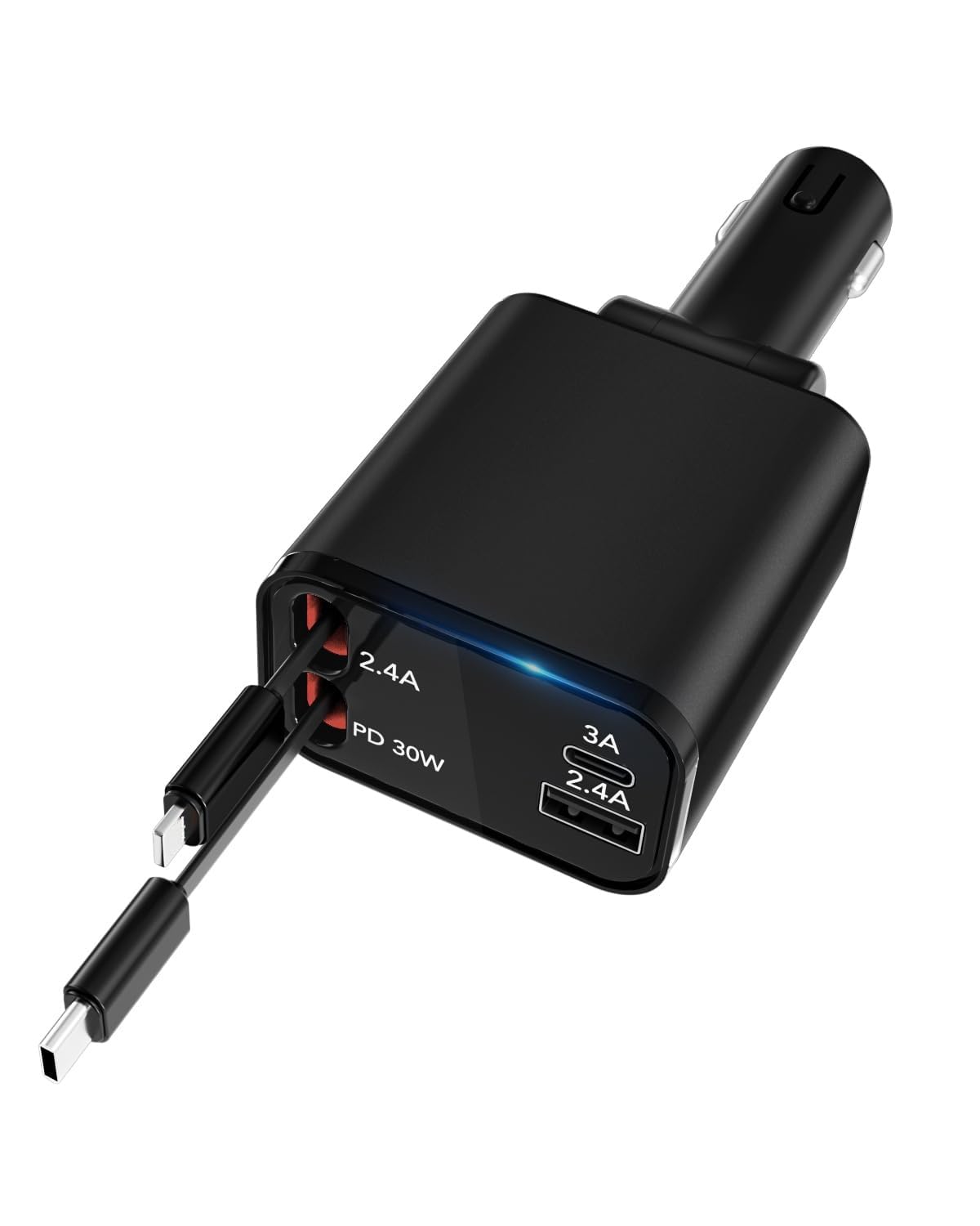 69W 4-in-1 Retractable Car Charger with 2.6ft Cord & Dual USB Ports - Fast Charging for iPhone 16/15/14/13/12/11, Galaxy & Pixel - Perfect for Road Trips & Daily Commutes
