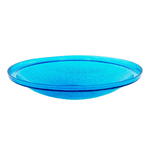 Teal Crackle Glass Birdbath Bowl for Garden Decor - Handmade Crackled Glass Bird Feeder for Outdoor Patio, Yard & Wildlife Habitat