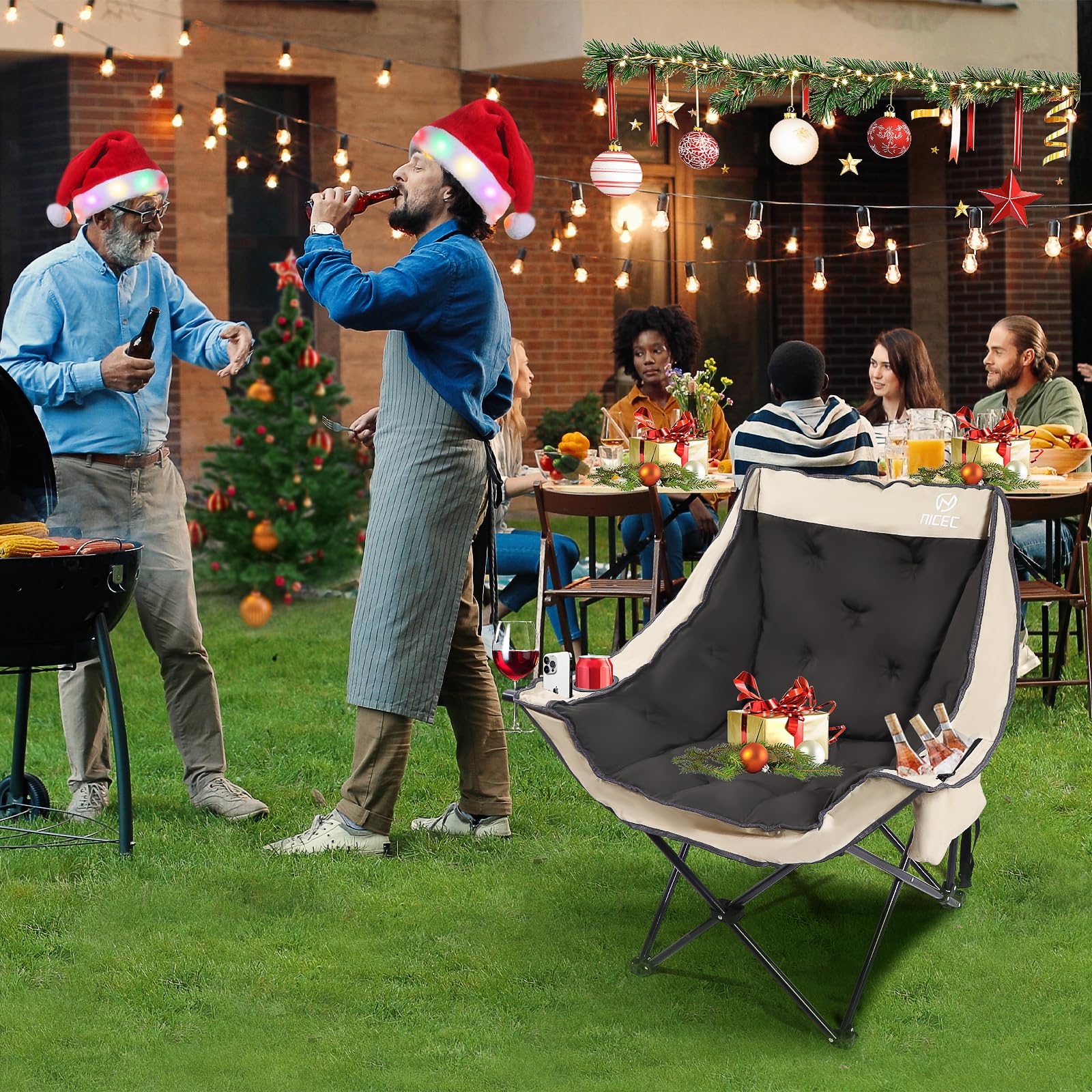 Heavy Duty Oversized Padded Camping Chair for Adults - Foldable Lawn Chair with Cooler Bag & Thick Padding (2-Pack) - Perfect for Backyard, Beach, Picnics & Outdoor Events