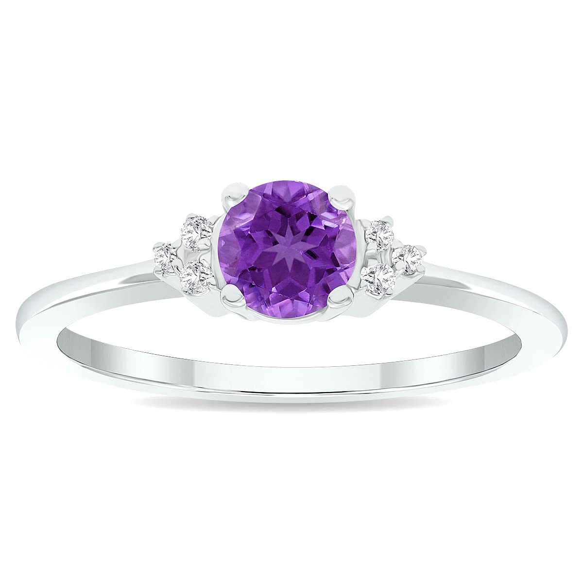 10K White Gold Women's Amethyst and Diamond Half Moon Ring - Elegant Jewelry for Weddings, Anniversaries & Special Occasions