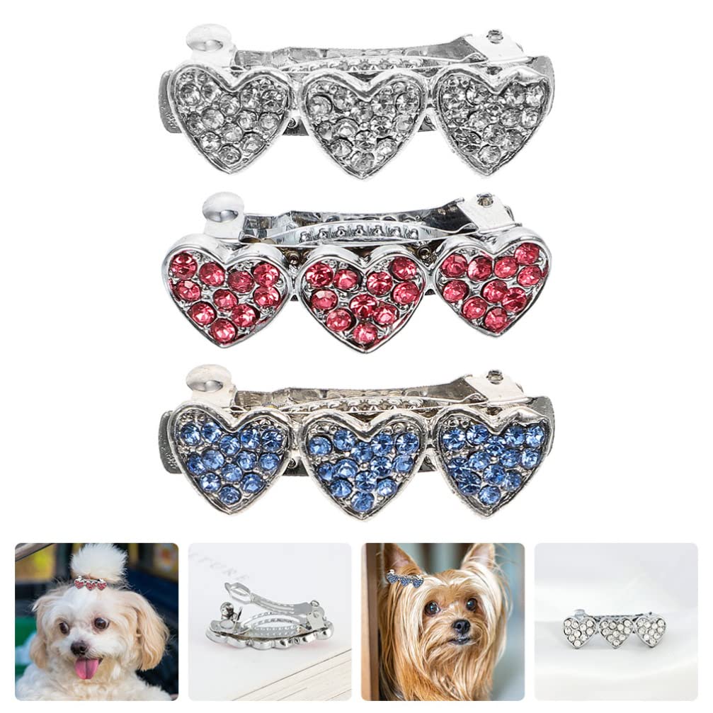 Balacoo 3pcs Rhinestone Dog Hair Clips - Heart Crown for Puppies & Girls | Christmas Pet Accessories