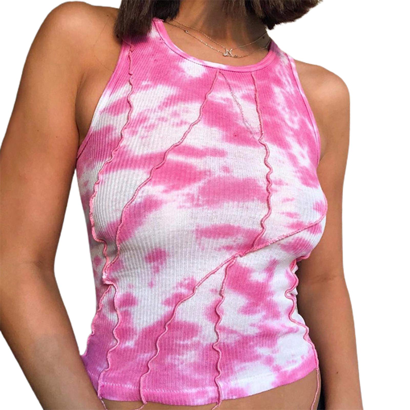 Y2K Women's Ribbed Knit Tie-Dye Crop Tank Top - Sleeveless Crew Neck Summer Camisole | Casual Wear, Beach Outfits & Festival Fashion