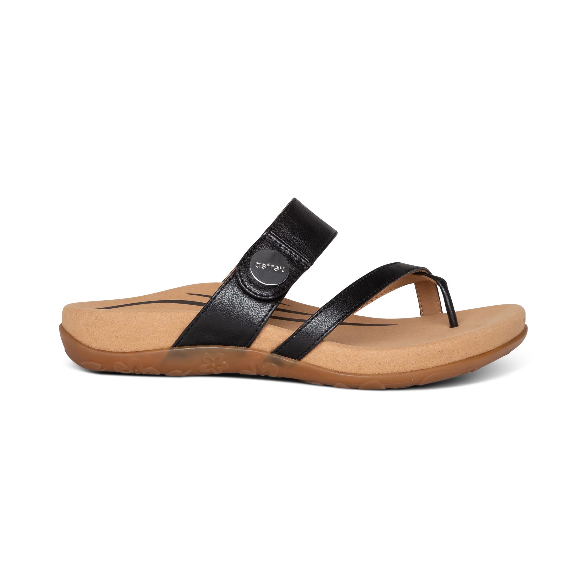 Aetrex Women's Izzy Memory Foam Orthopedic Slide Sandals - Adjustable Faux Leather Arch Support Sandals for Pressure Relief & Foot Pain | Perfect for Home, Office & Casual Wear