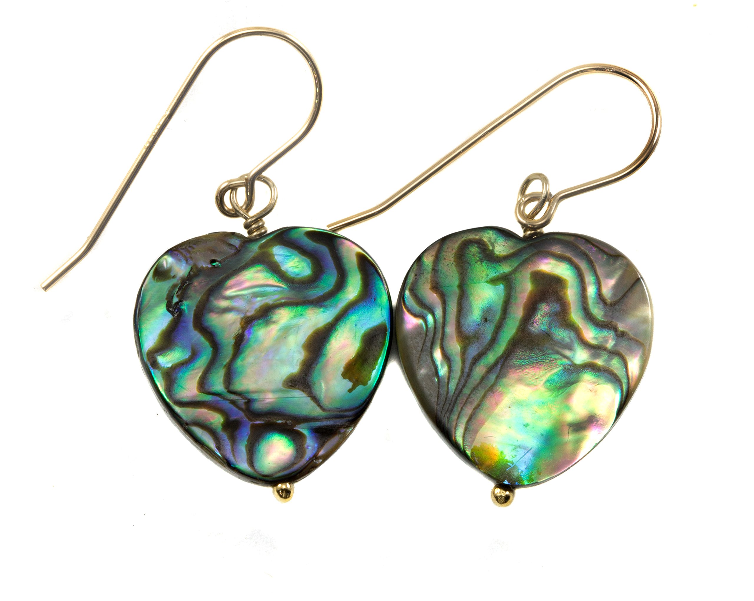 Large Heart-Shaped Abalone Mother of Pearl Earrings - Double Sided MOP Drop Dangle Earrings for Women, Perfect for Weddings, Parties & Special Occasions