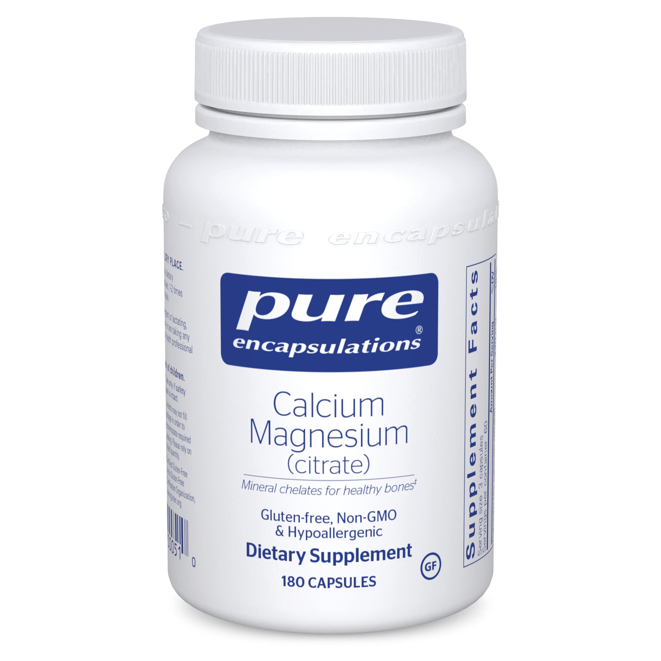 Pure Encapsulations Calcium Magnesium Citrate Supplement - 180 Capsules for Bone Strength, Muscle Cramp Relief & Cardiovascular Support | Supports Healthy Teeth & Tension Relief | Ideal for Active Lifestyles & Post-Workout Recovery