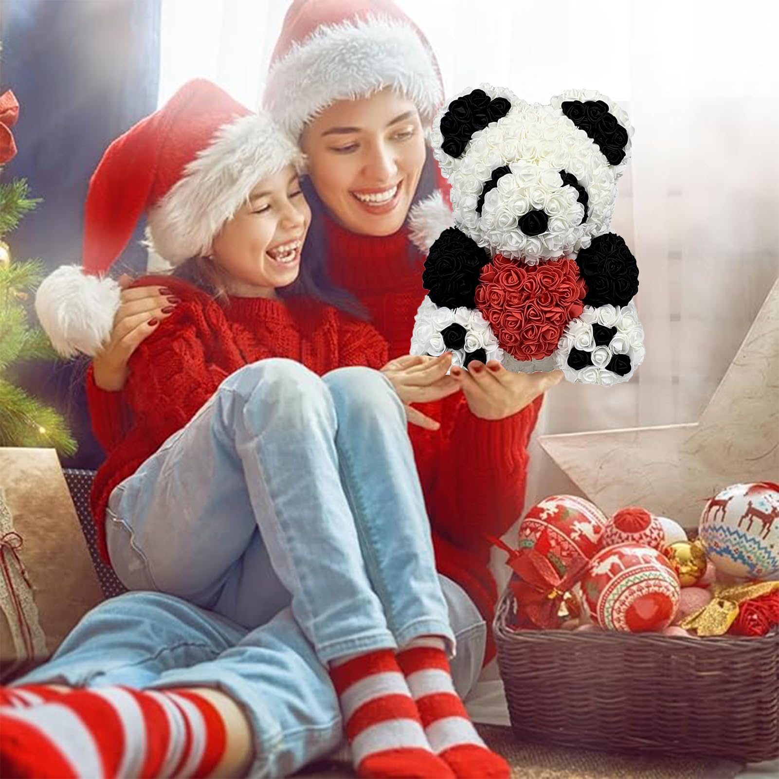Handmade Rose Teddy Bear - Eternal Rose Flower Bear Gift Set with LED Light (10