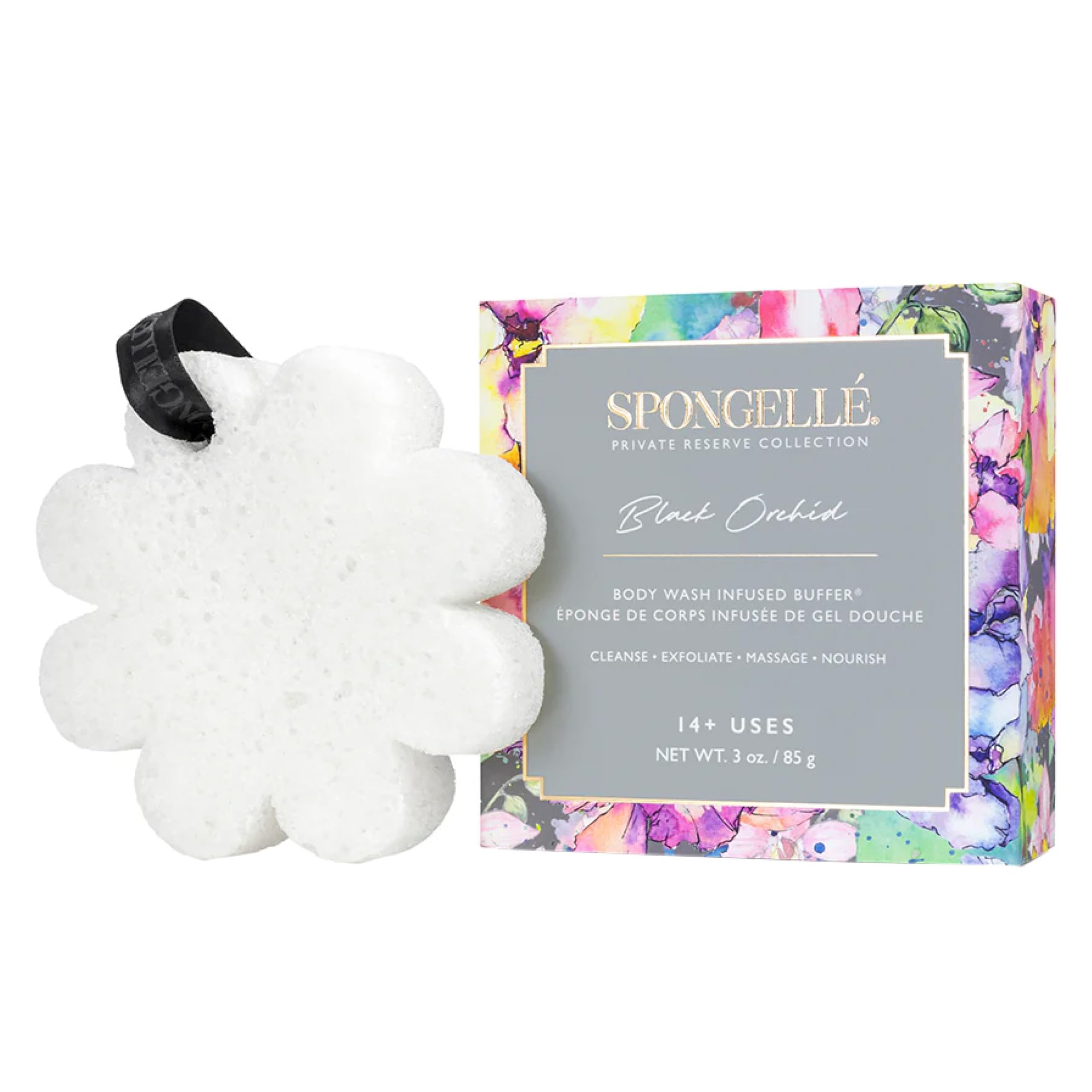 Spongelle Black Orchid Body Wash Infused Buffer - Exfoliating Shower Sponge with Luxurious Lather for Smooth Skin | Perfect for Shower, Bath & Spa Day Self-Care Routine