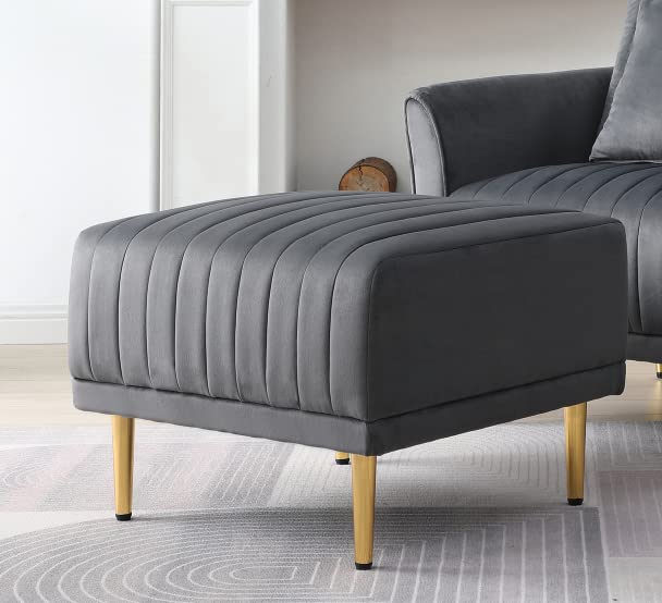 Velvet Sofa Foot Rest Ottoman with Gold Legs - Plush Upholstered Living Room Footstool, Grey Ottoman for Sofa, Office & Hosting Room | Perfect for Relaxing, Reading & Extra Seating
