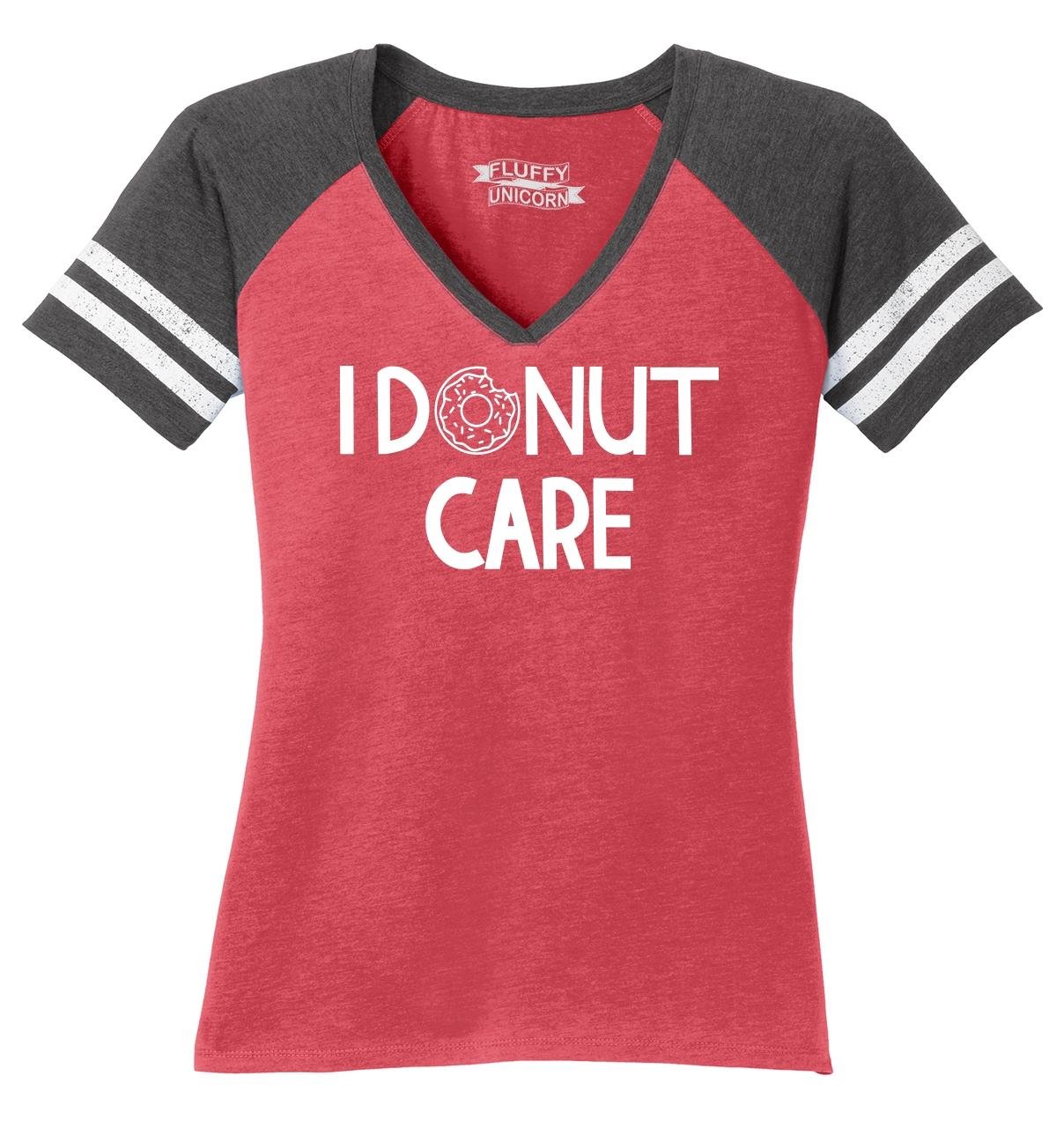 Funny Women's I Donut Care V-Neck T-Shirt - Cute Humorous Graphic Tee for Casual Wear, Girls Night Out & Donut Lovers