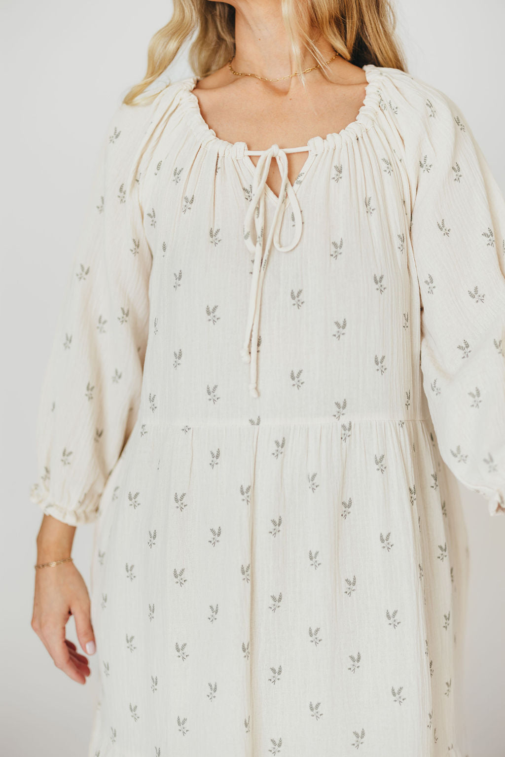 Avery Tiered Linen Blend Midi Dress in Soy/Sage Foliage - Bump Friendly Maternity Dress & Inclusive Sizes for Women - Perfect for Summer Weddings, Beach Vacations and Casual Outings