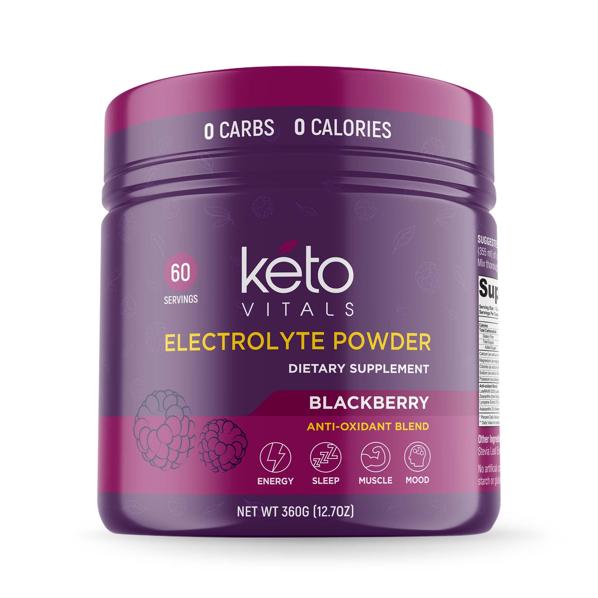 Keto Vitals Sugar-Free Electrolyte Powder with Potassium, Magnesium, Sodium & Calcium - Hydration Drink Mix for Keto Diet & Low-Carb Lifestyle - 60 Servings Blackberry Flavor | Perfect for Post-Workout Recovery, Daily Hydration & Ketogenic Supplementation