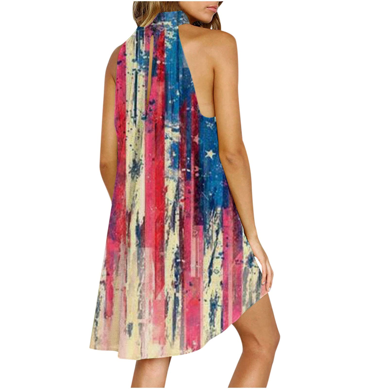 2024 Women's Sleeveless Printed Sundress - Round Neck Loose Fit Mini Dress with Spaghetti Straps | Perfect for 4th of July, Beach Vacation & Summer Casual Wear