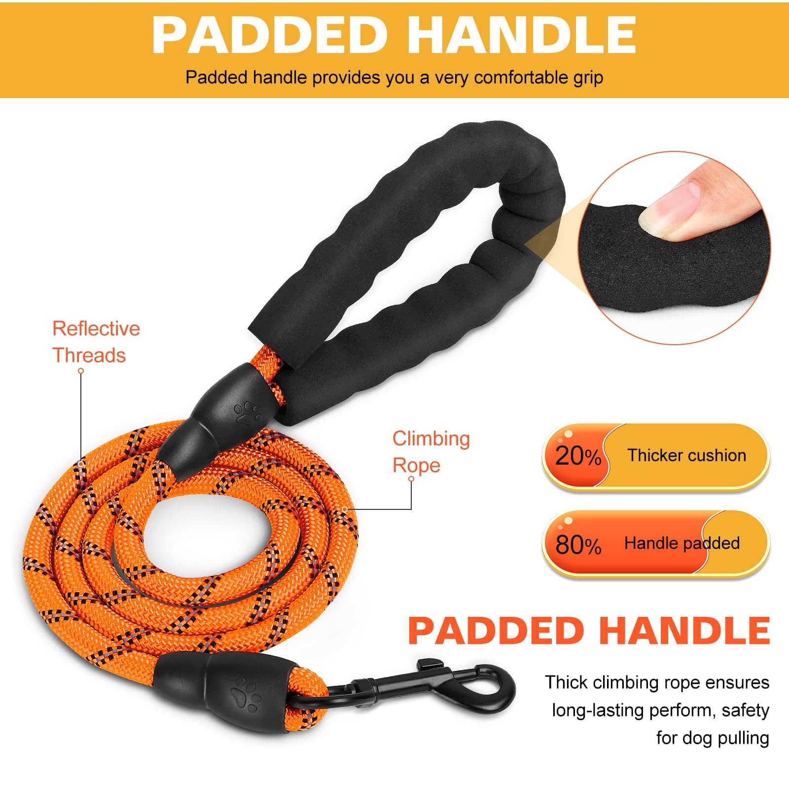 UrbanX Heavy Duty Dog Leash - 5FT Reflective Padded Handle Leash for Small Dogs Like Chiweenie & Mixed Breeds (Orange) | Perfect for Night Walks, Training & Outdoor Adventures