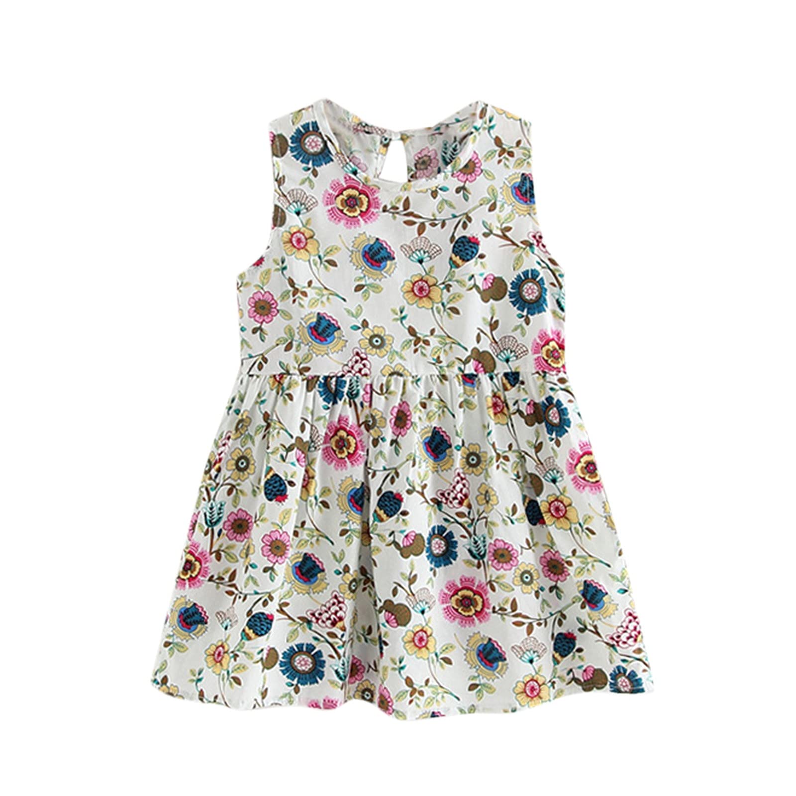 Floral Print Girls Sundress - Cute Sleeveless Summer Dinosaur Dress for Toddlers & Kids | Perfect for Beach, Birthday Parties & Outdoor Play