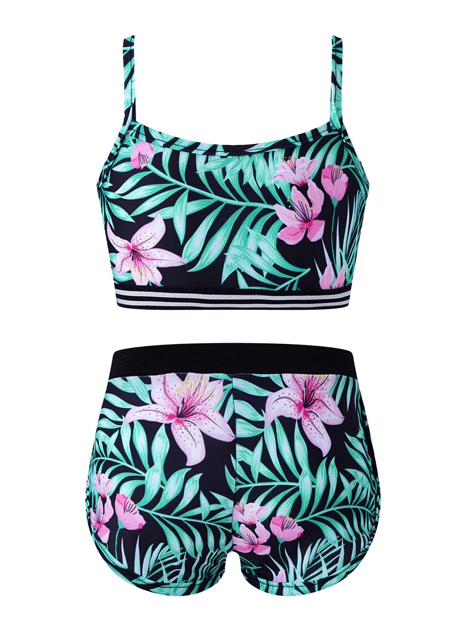 TiaoBug Girls' 2-Piece Swimsuit & Activewear Set - Crop Top & Shorts for Swimming, Dance, Sports, Gym, Yoga & Workout | Perfect for Beach, Pool & Fitness Activities