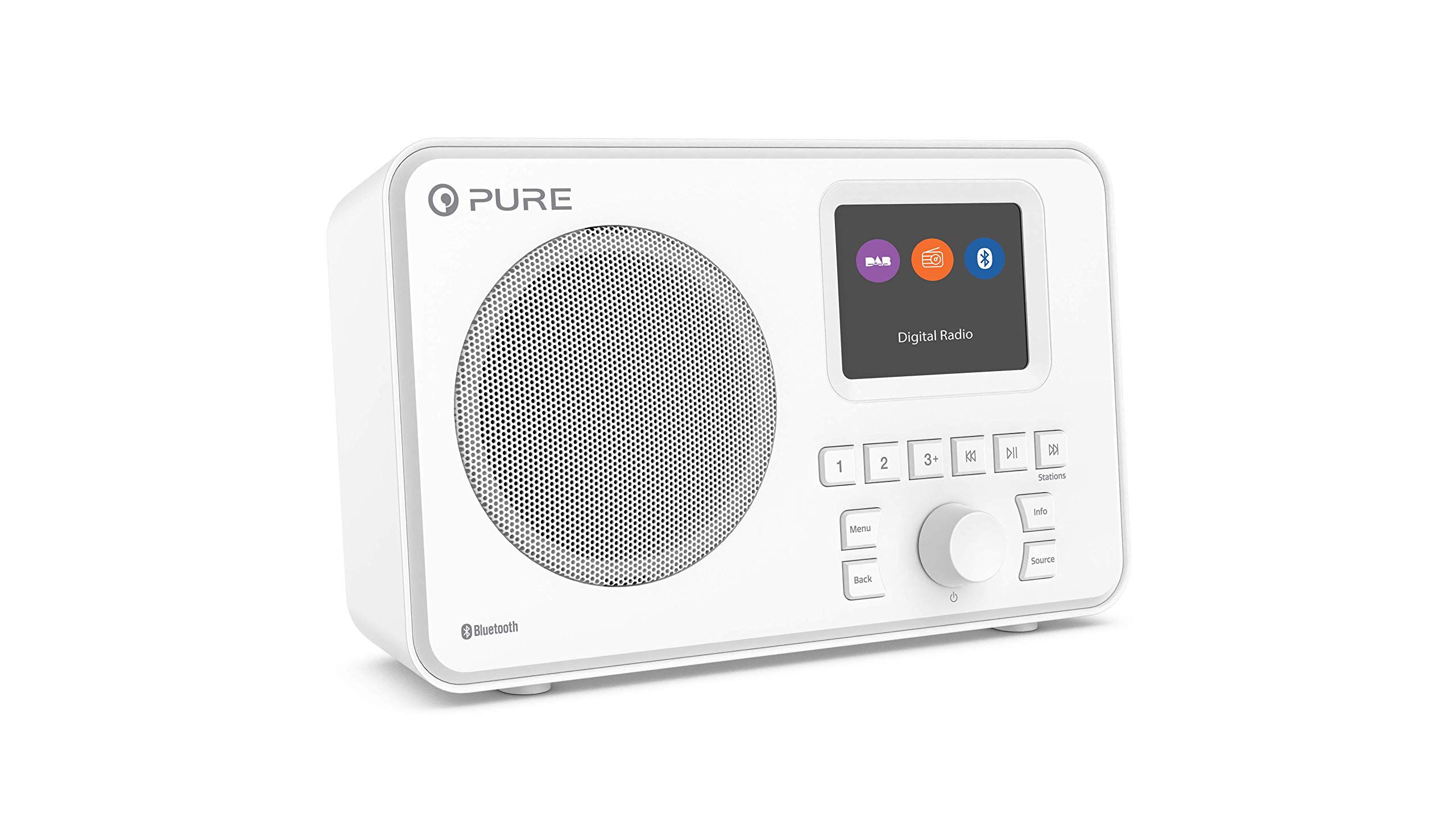 Pure ELAN-ONE FM/DAB+ Digital Radio with Bluetooth 5.0 - Wireless Portable Radio for Home, Office & Travel - White (Perfect for Music Streaming, News & Podcasts)