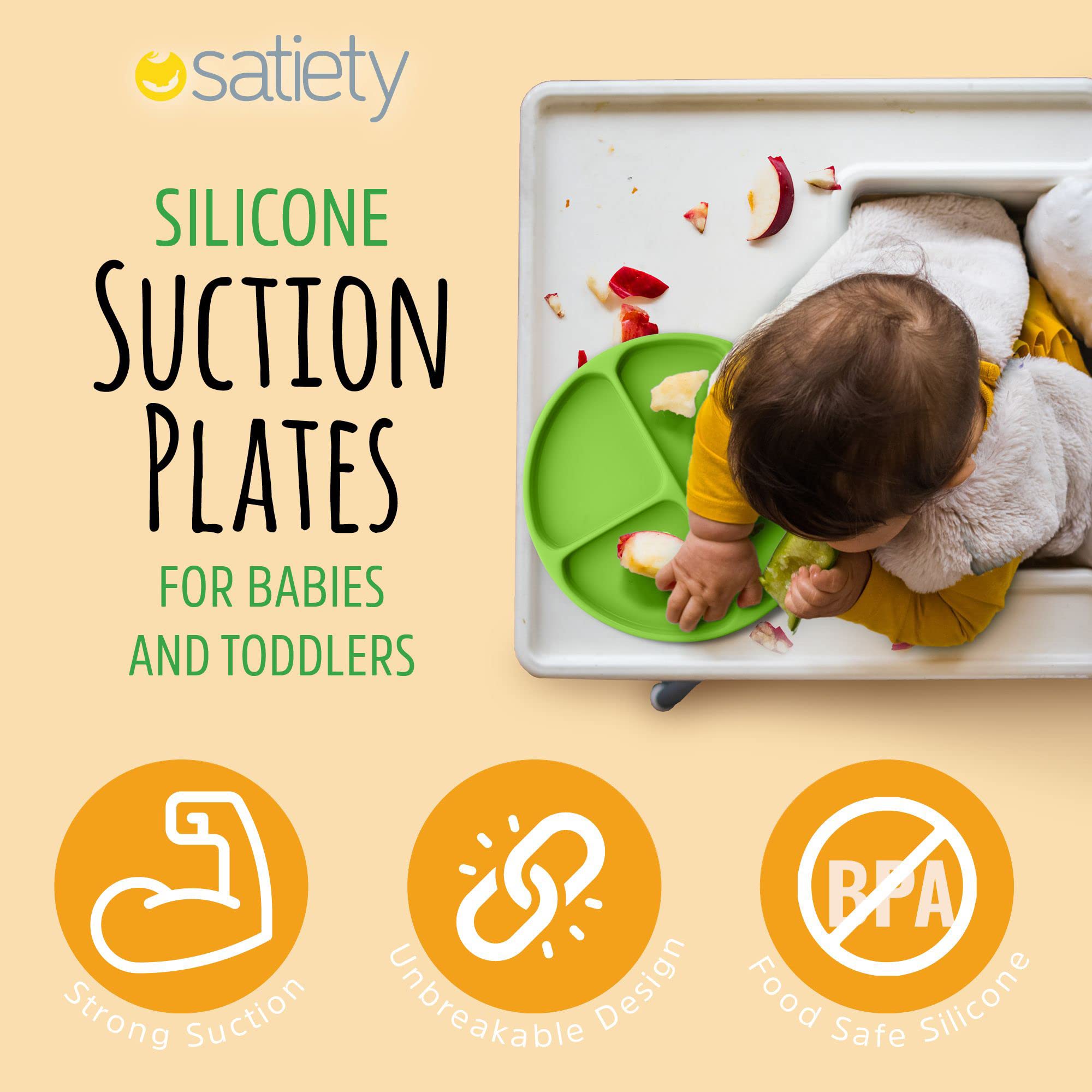 Non-Slip Silicone Suction Plates for Toddlers - 100% Food-Grade, BPA-Free Baby Feeding Plates with Strong Suction Base - Microwave & Dishwasher Safe - Perfect for High Chairs, Travel & Mess-Free Mealtime (Light Green)
