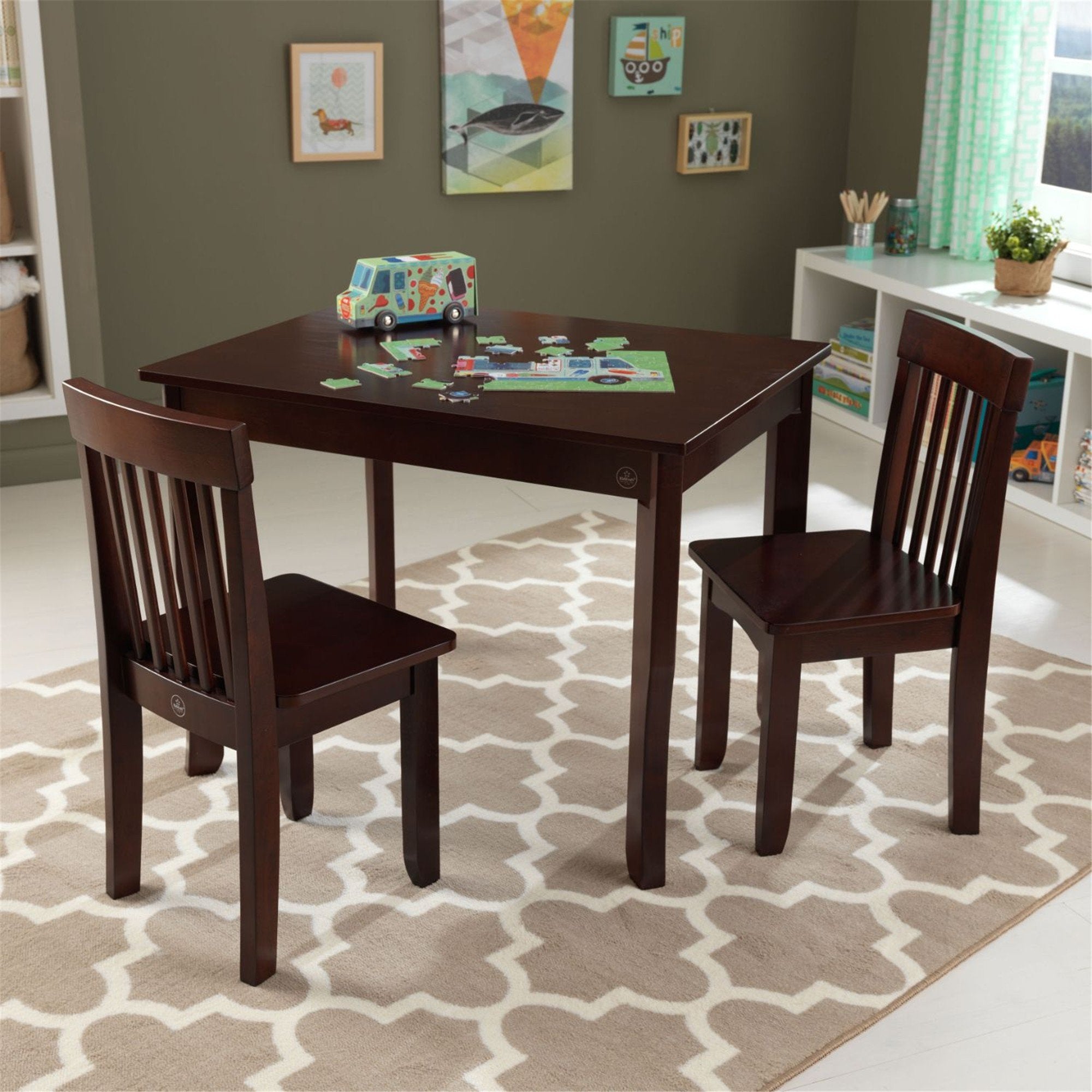 KidKraft Avalon Table and 2 Chair Set - Espresso Wooden Kids Play Table for Arts, Crafts & Learning Activities - Perfect for Playrooms, Daycares & Preschool Classrooms