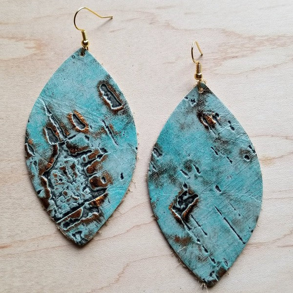 Turquoise Metallic Leather Oval Earrings for Women - Handmade in USA - Perfect for Boho, Casual & Party Outfits