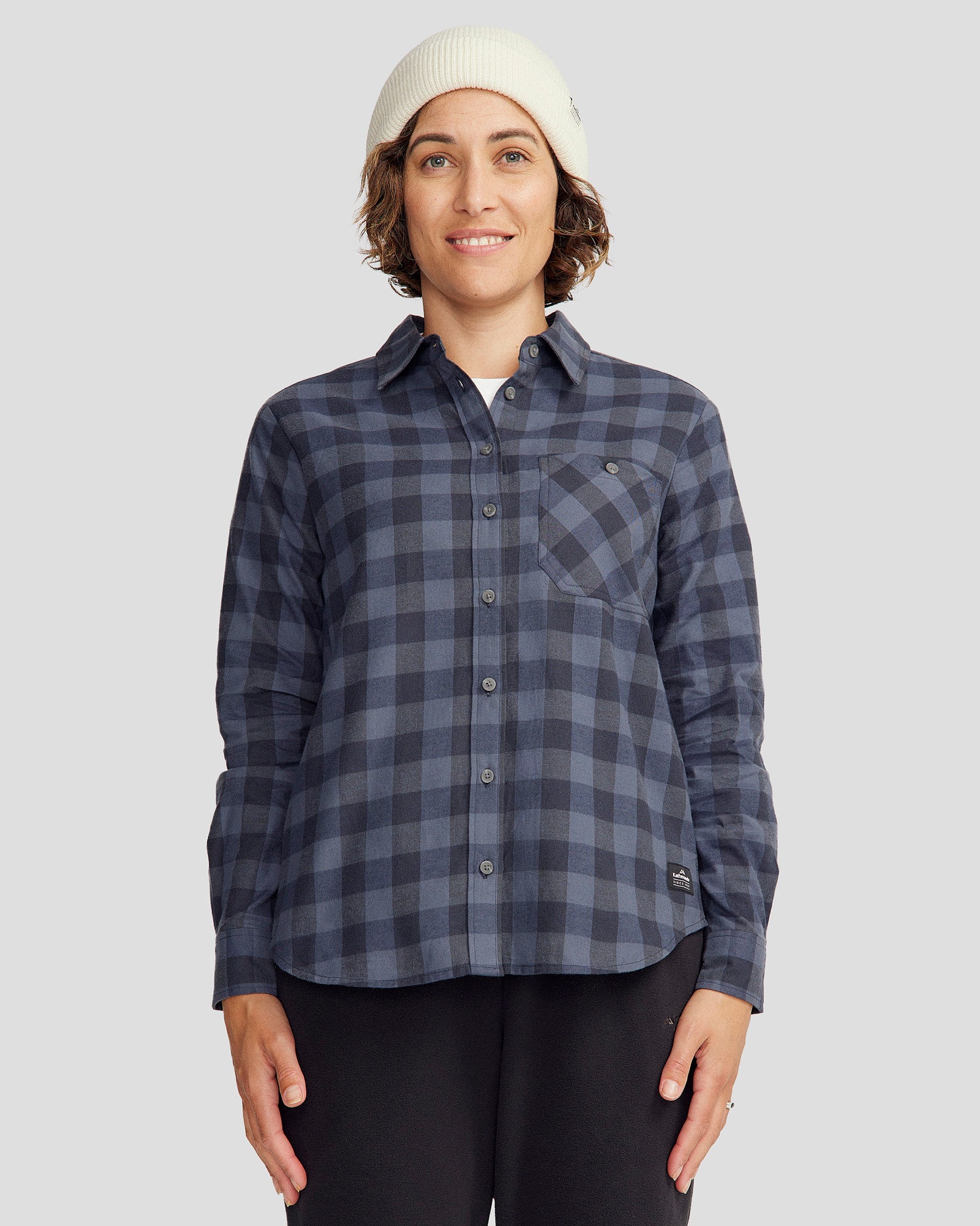 Women's Fyfe Flannel Shirt - Soft & Comfortable Mid Navy Gingham Plaid Long Sleeve Button Down Shirt for Casual Wear, Outdoor Activities & Fall Fashion