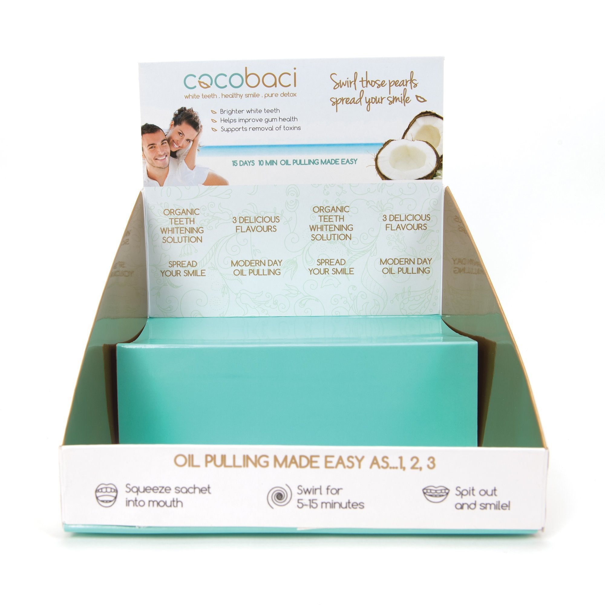 Cocobaci Oil Pulling Kit - Organic Coconut Oil for Teeth Whitening & Oral Health - Eco-Friendly Cardboard Retail Display - Perfect for Dental Care & Natural Hygiene Routine
