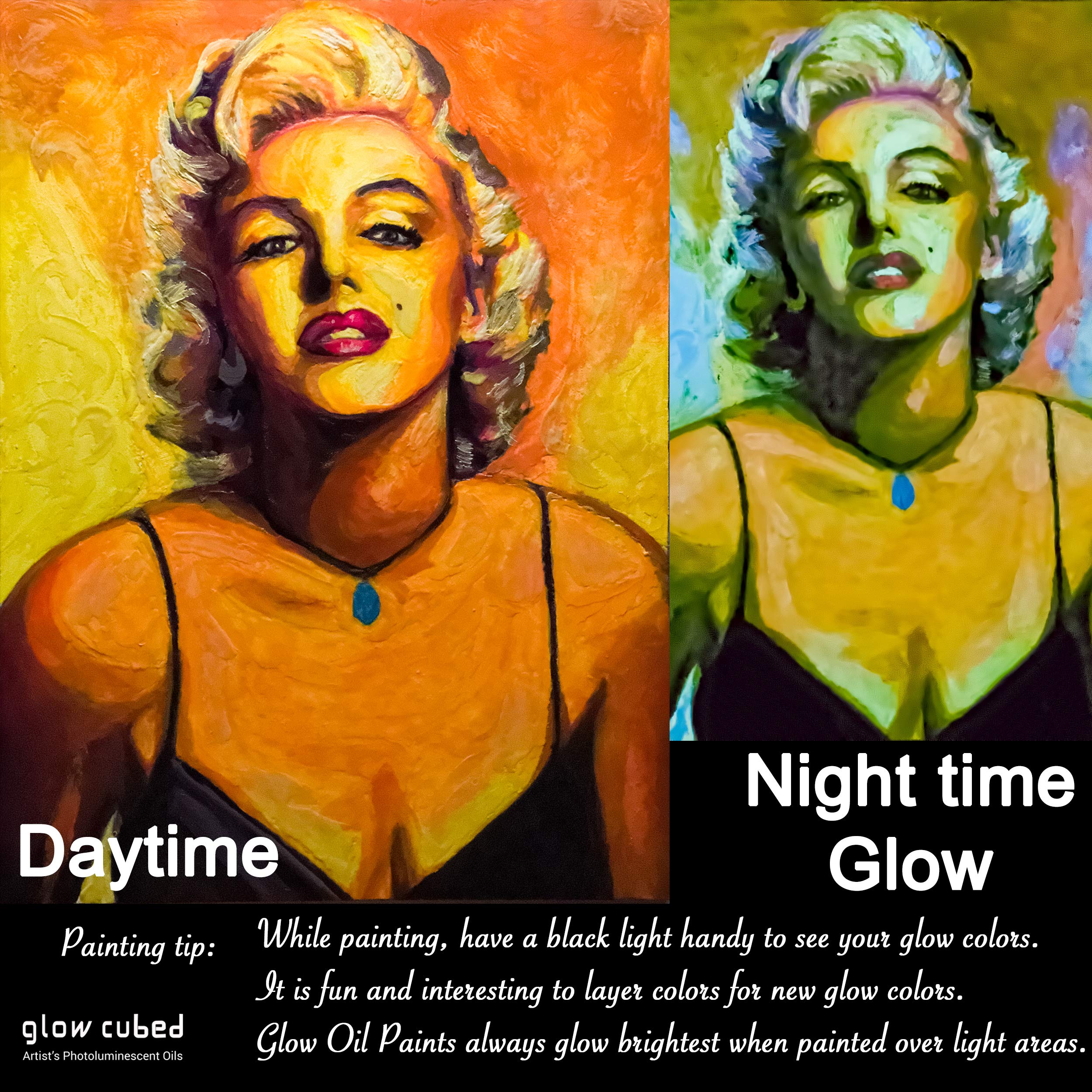 Glow in The Dark Professional Oil Paint - Luminescent Phosphorescent Self-Luminous Artist Paint for Canvas & DIY Crafts (White Orange, 170ml) - Perfect for Night Painting, Halloween Decor & Glow Party Supplies