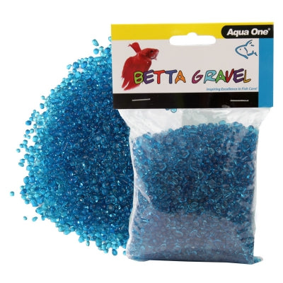 Aqua One Gravel Betta Glass Blue 350g - Premium Fish Tank Substrate for Betta Fish, Aquarium Decor | Perfect for Freshwater Tanks, Fish Bowls & Aquatic Plant Setup