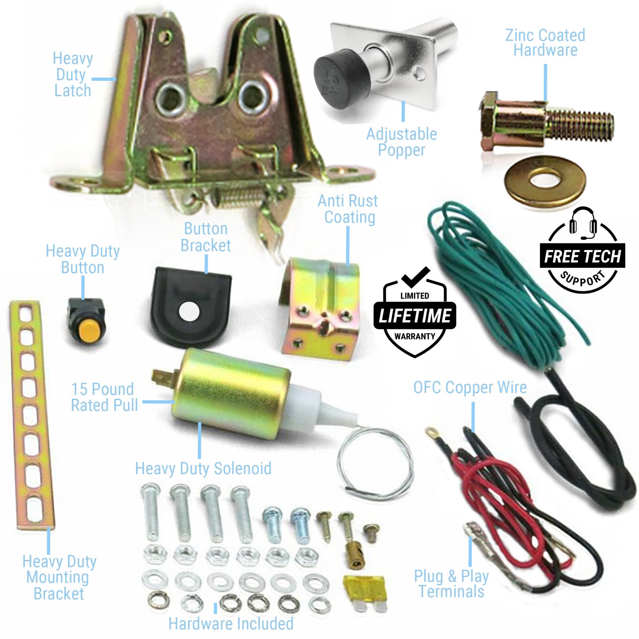 1901-1907 Oldsmobile Model F 12V Power Trunk Hood Latch Release Kit - 15 lb Solenoid - Easy Installation for Classic Car Restoration & Auto Repair Projects