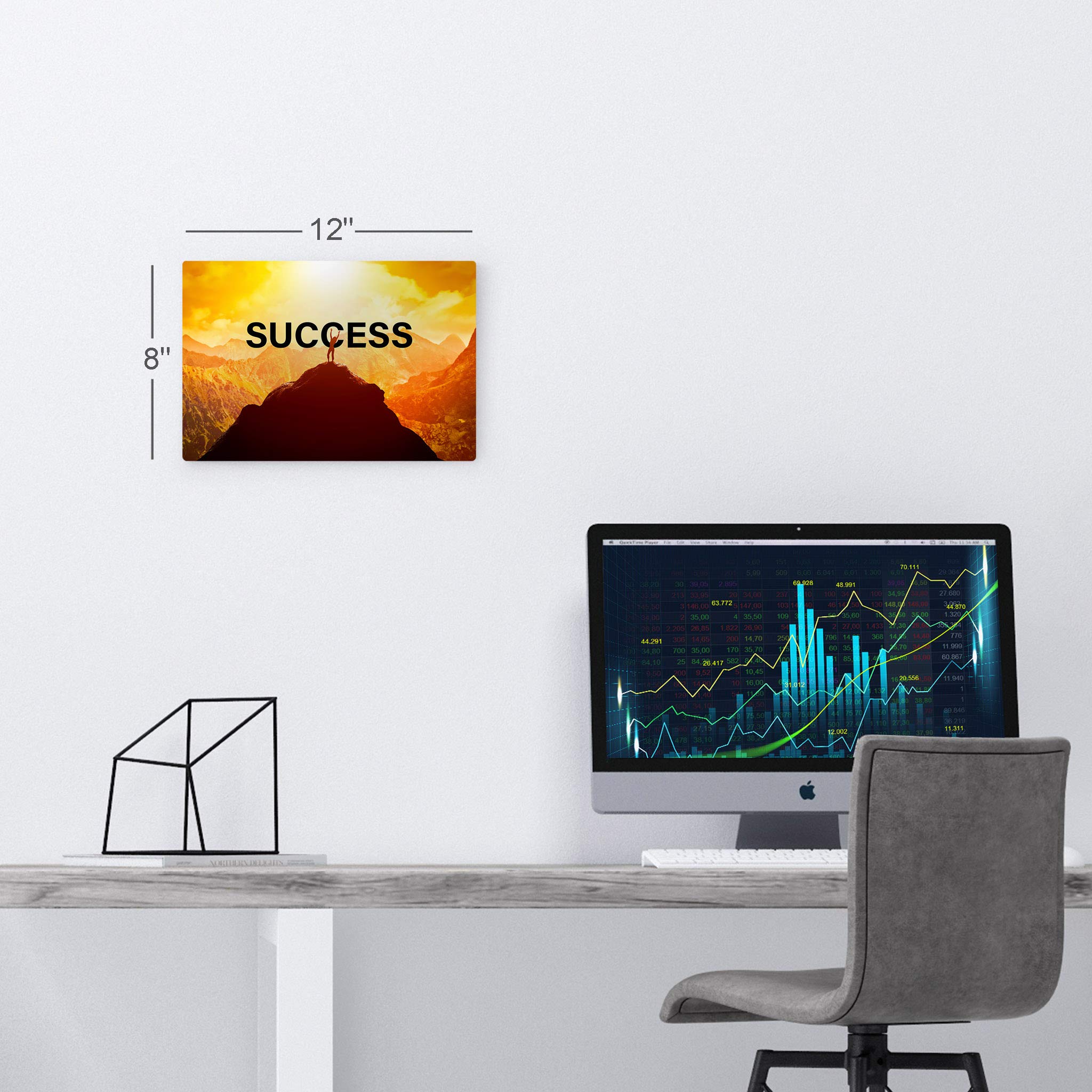 Success Orange Sunset Sky and Mountain Motivational Metal Wall Art - Inspirational Office Decor with Entrepreneur Quote - 30x40 Inch Ready to Hang Metal Print - Perfect for Home, Office, or Gift Idea