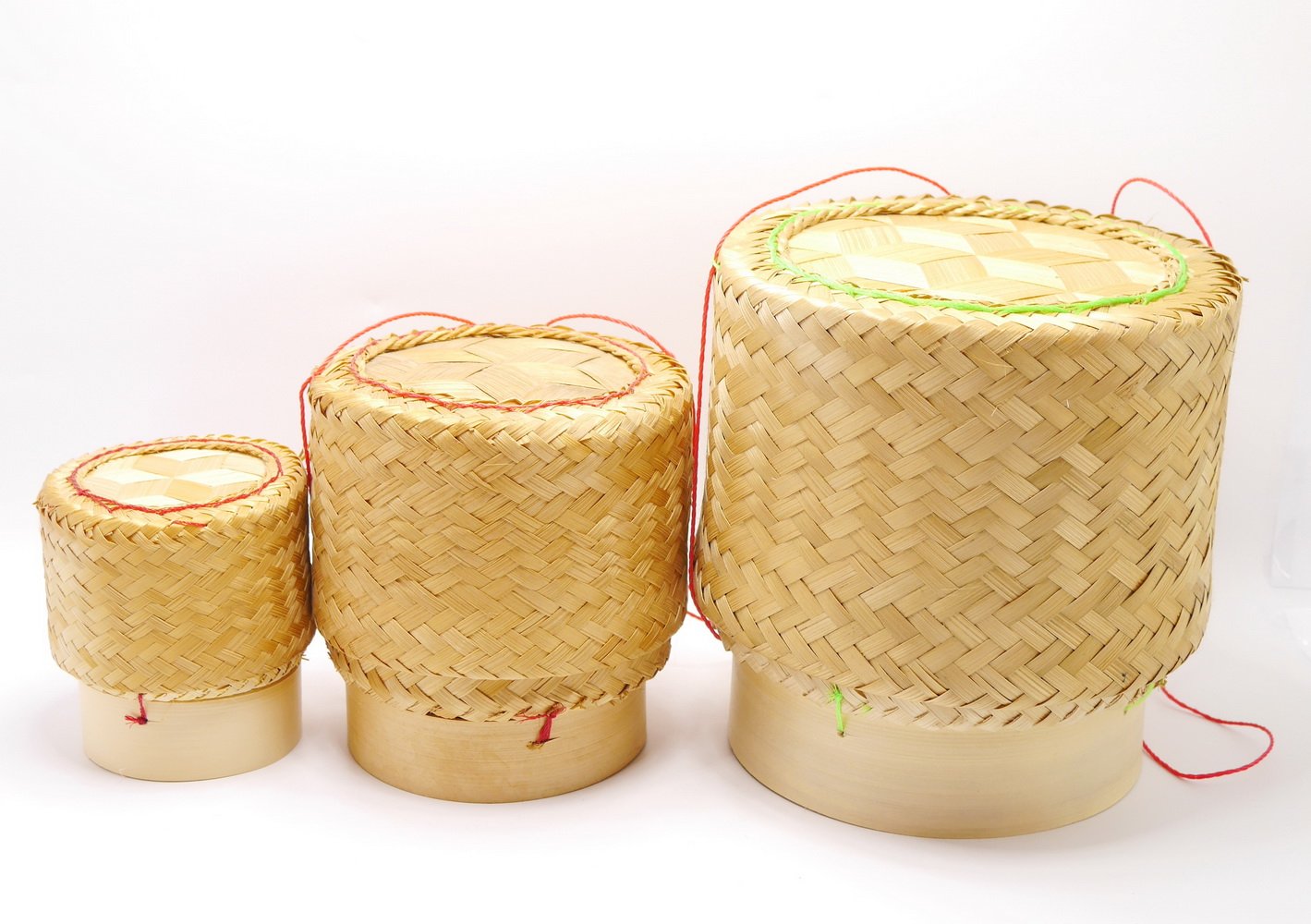 Premium White Orchid Sticky Rice Bamboo Basket Set (Small, Medium, Large) - Traditional Thai & Laos Handmade Steamer for Keeping Rice Warm - Perfect for Asian Cuisine, Home Cooking & Cultural Events