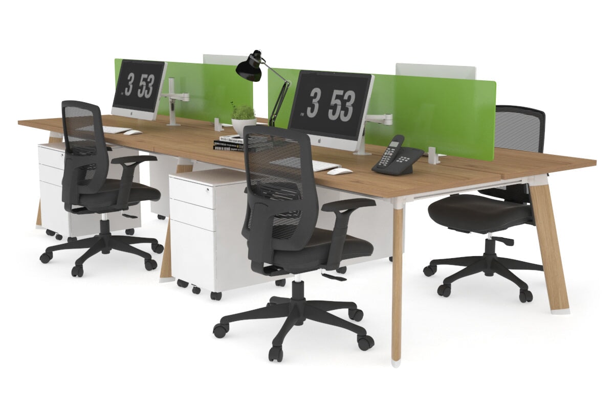 4-Person Workstation with Wood Imprint Frame - 1200L x 700W - Office Desks for Collaborative Workspaces & Home Offices