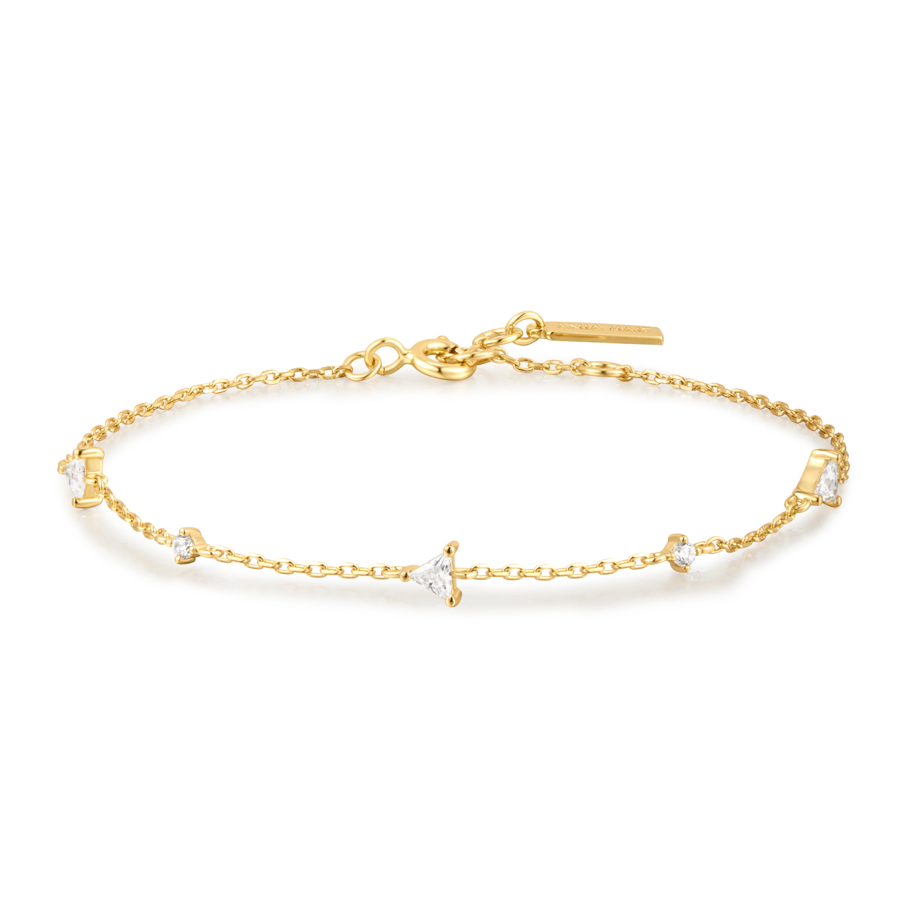 Gold Plated Triangular Cubic Zirconia Station Bracelet for Women - Elegant Layering Piece for Everyday Wear & Special Occasions