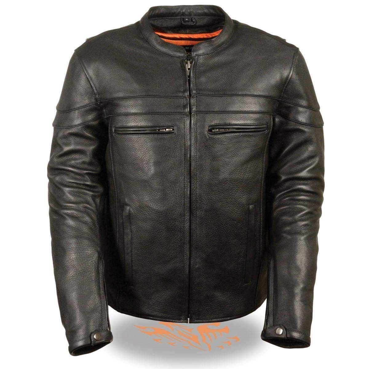 Milwaukee Leather SH1408 Men's Sporty Crossover Vented Black Leather Scooter Jacket with Reflective Piping - Motorcycle Riding, Urban Commuting & Casual Wear