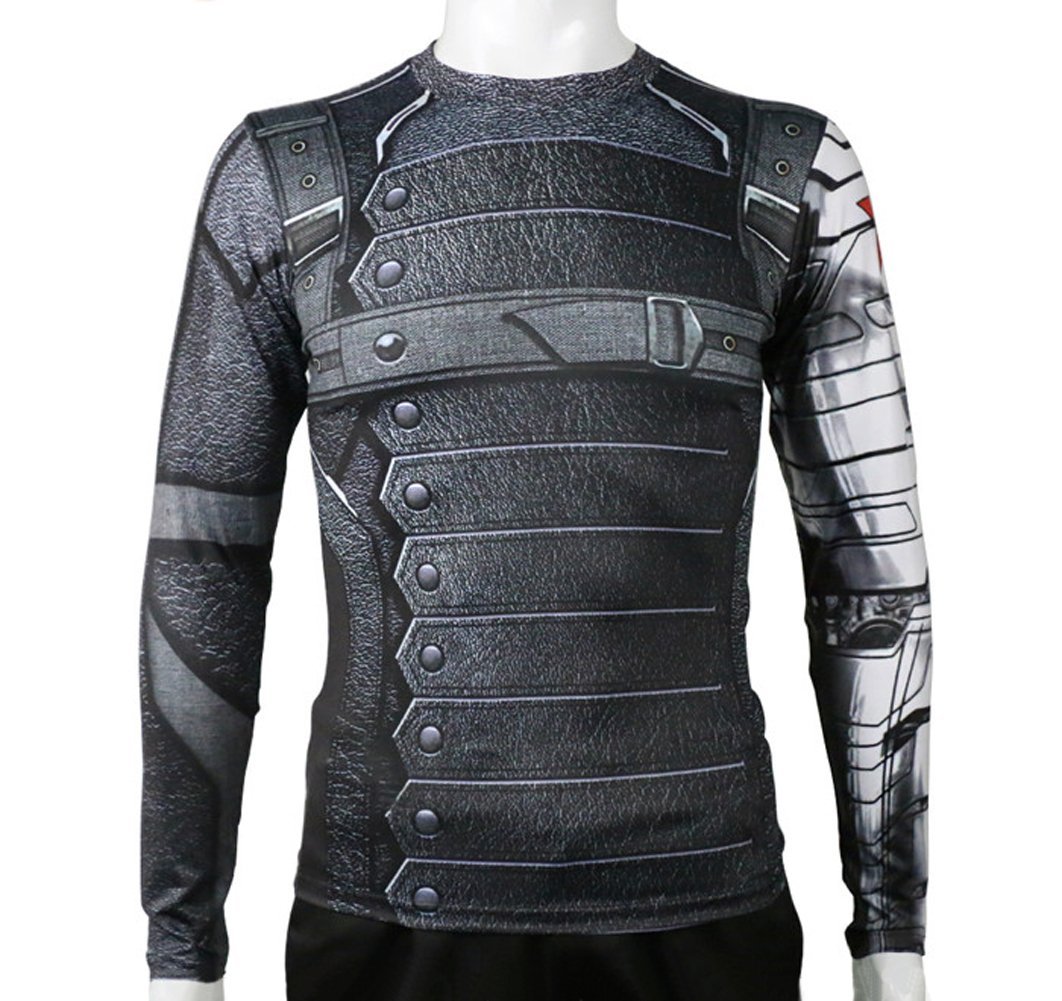 RulerCosplay Winter Soldier Shirt - Long Sleeve Compression Workout Top for Men - Gym, Running & Cosplay Costume