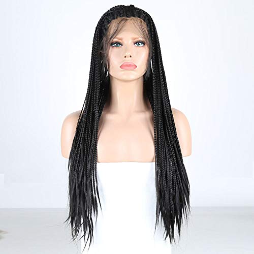 #1B Black Synthetic Braided Wigs 180% Density - Natural Lace Front Wigs for Women with Baby Hair | Glueless Pre-Plucked Micro Braids | Synthetic Replacement Hair | Perfect for Daily Wear, Cosplay & Protective Styling